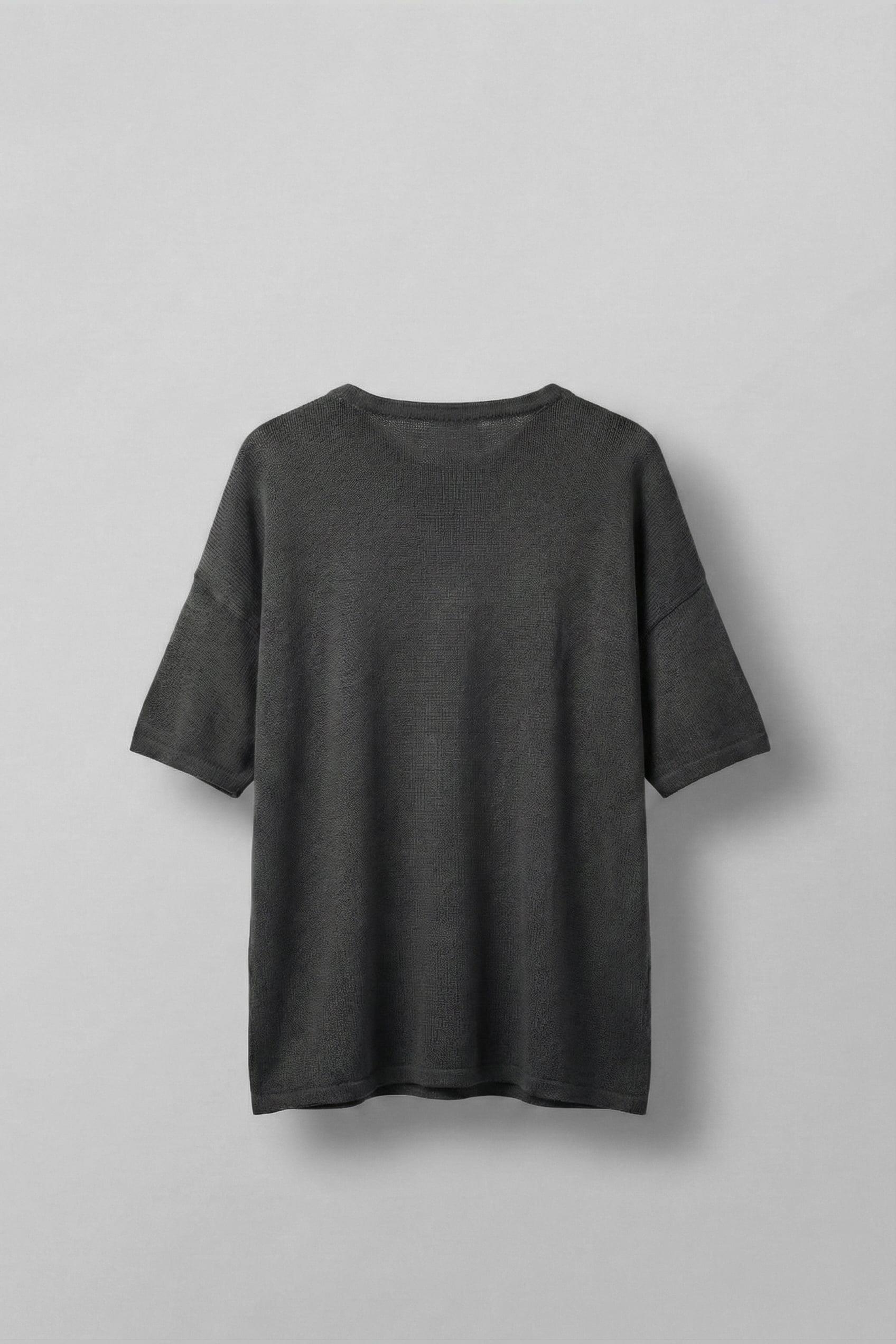 Erkek Oversize Yıkamalı Örme T-Shirt Siyah