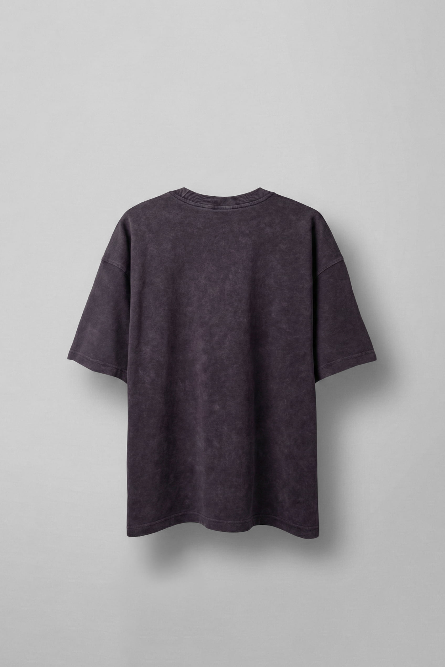 Erkek Oversize Yıkamalı Pamuklu Basic T-Shirt Mürdüm