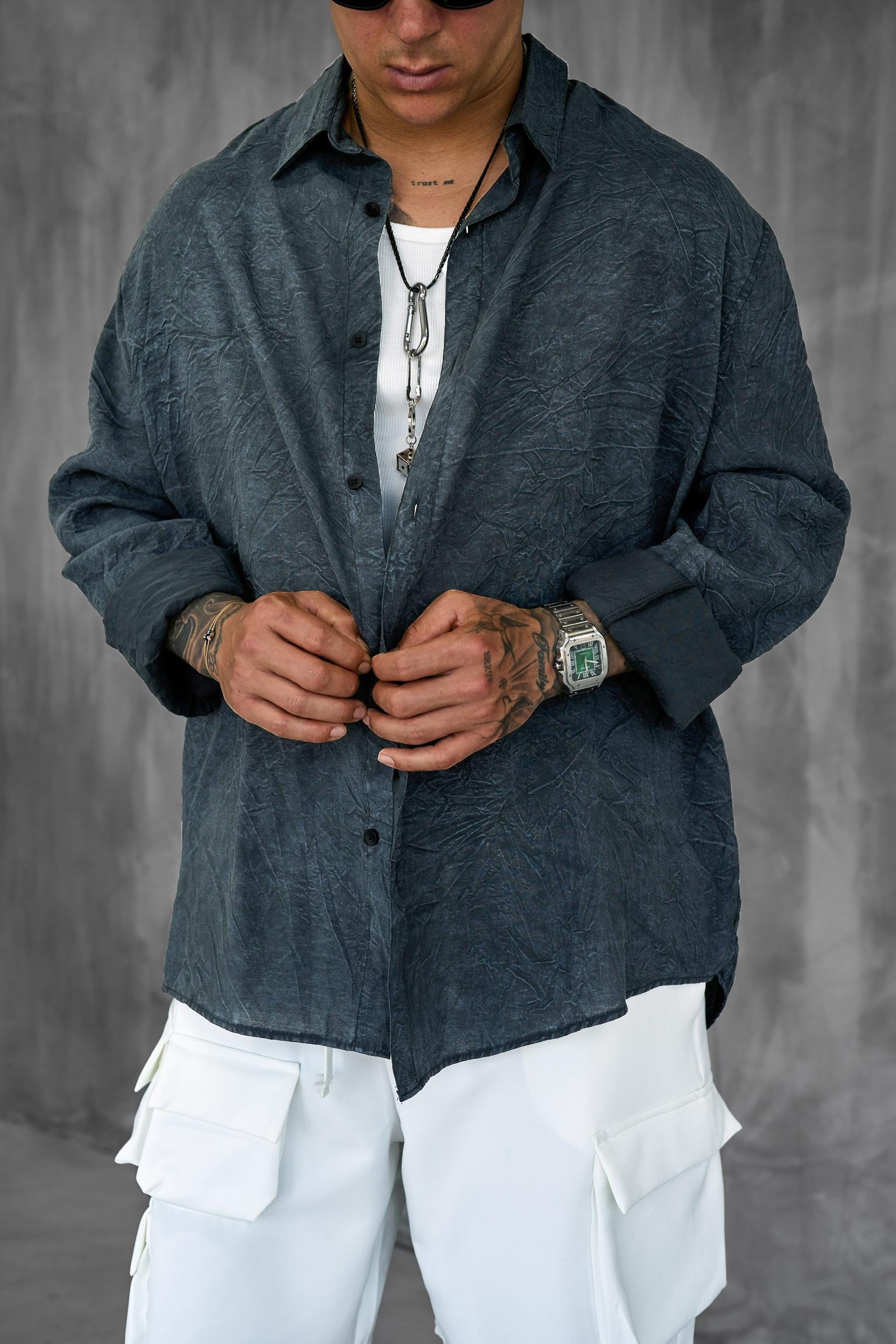 Erkek Oversize Yıkamalı Rahat Gömlek Antrasit