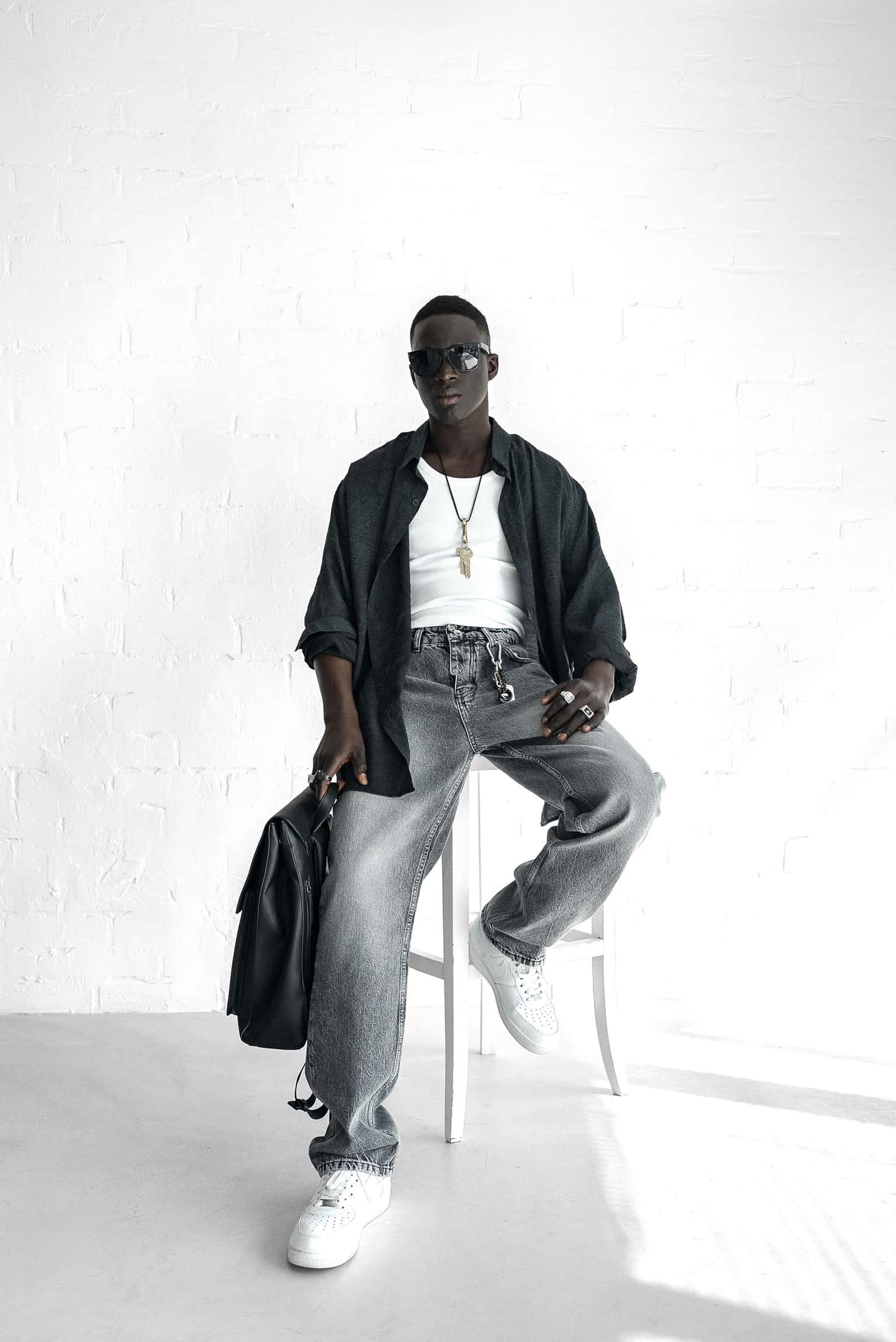 Erkek Oversize Yıkamalı Rahat Gömlek Siyah