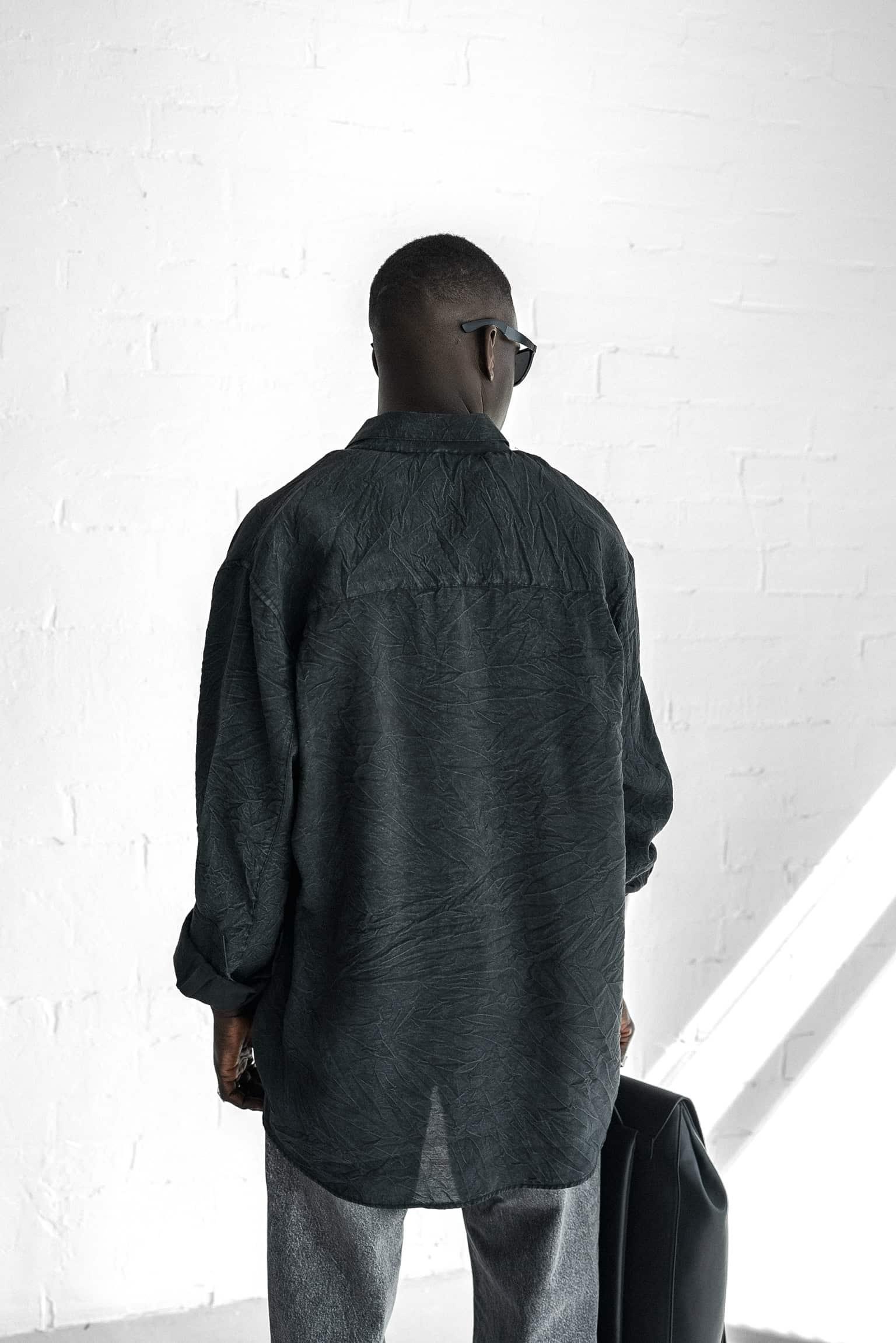 Erkek Oversize Yıkamalı Rahat Gömlek Siyah