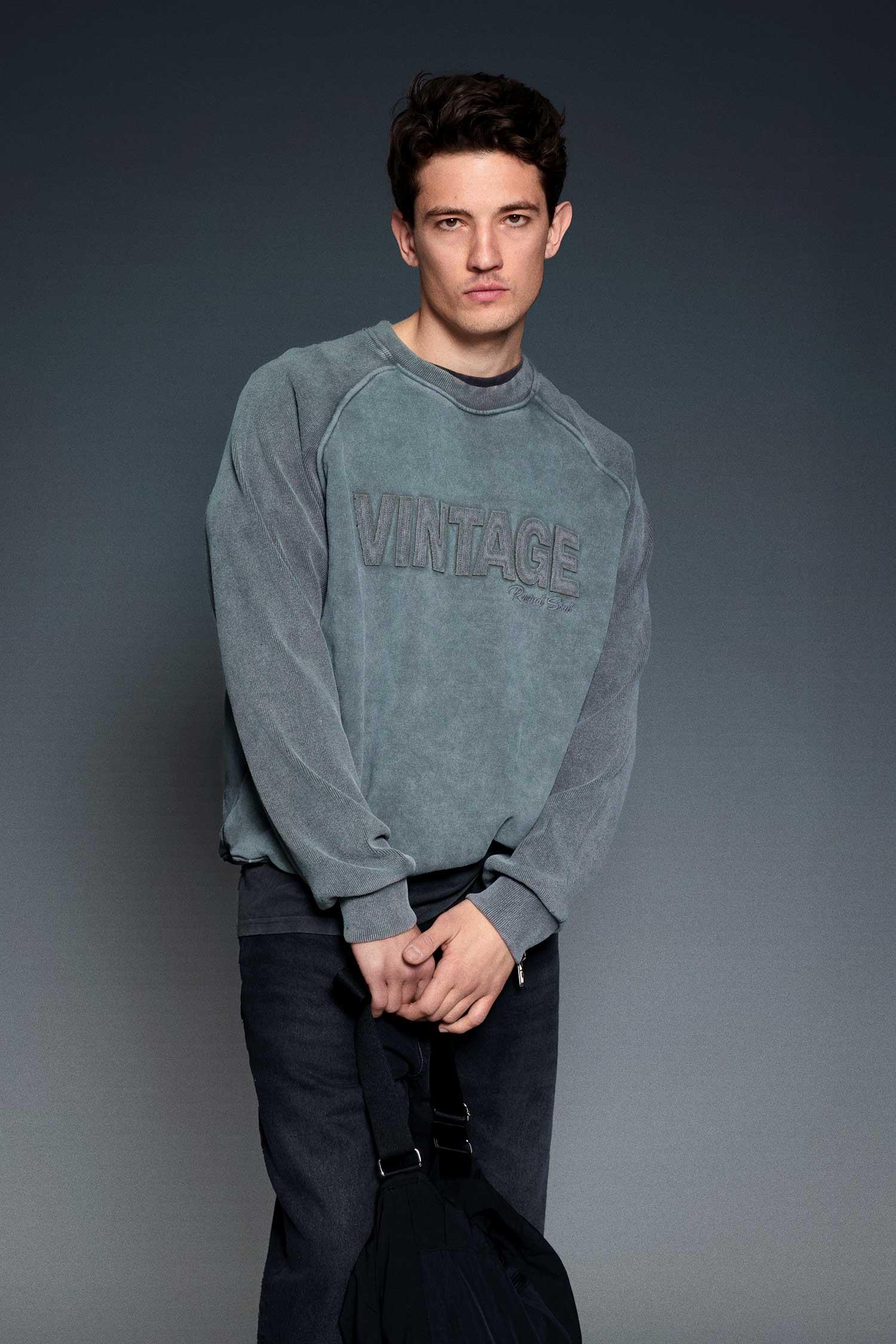 Erkek Oversize Yıkamalı Vintage Nakış Detaylı Sweatshirt Antrasit