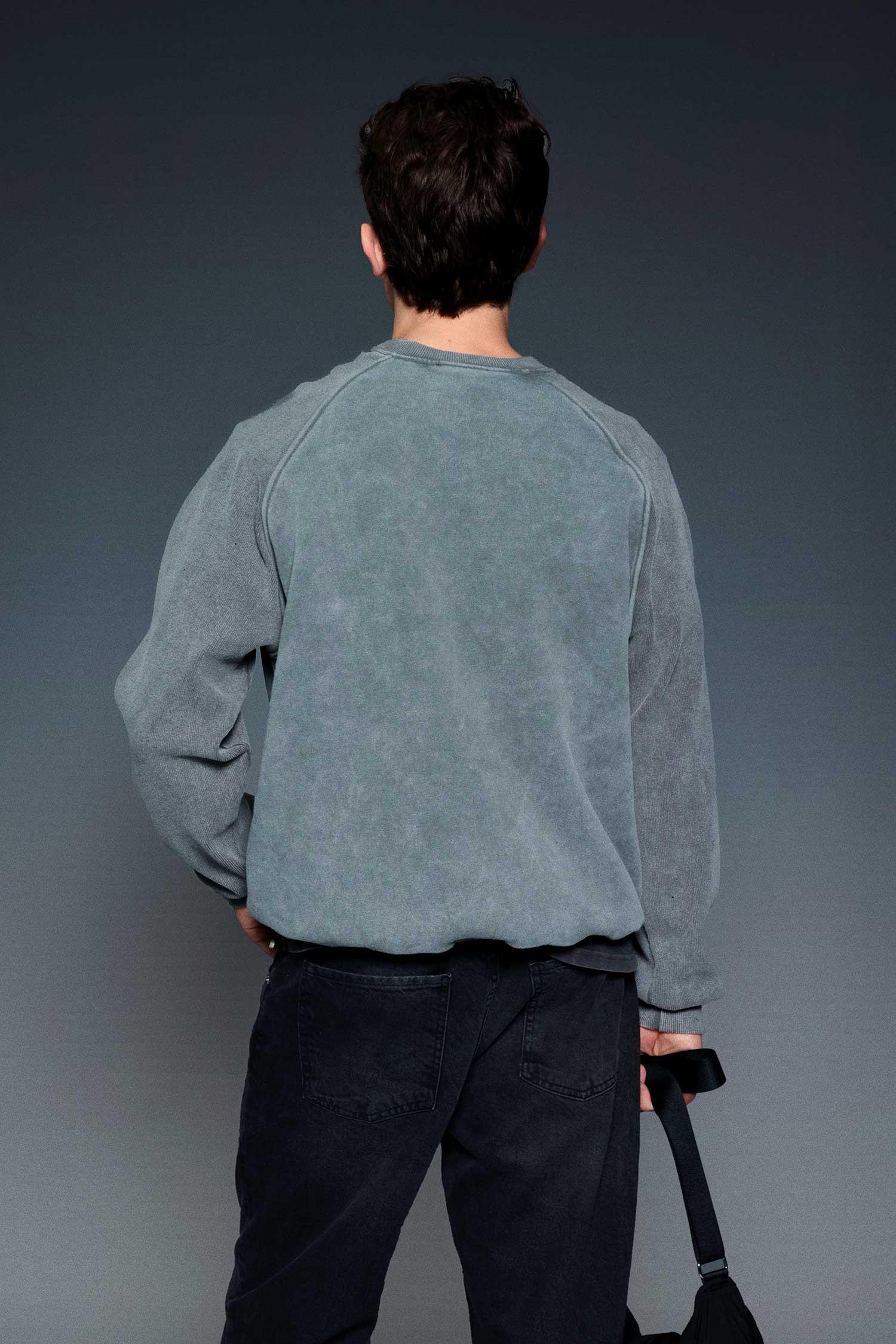 Erkek Oversize Yıkamalı Vintage Nakış Detaylı Sweatshirt Antrasit