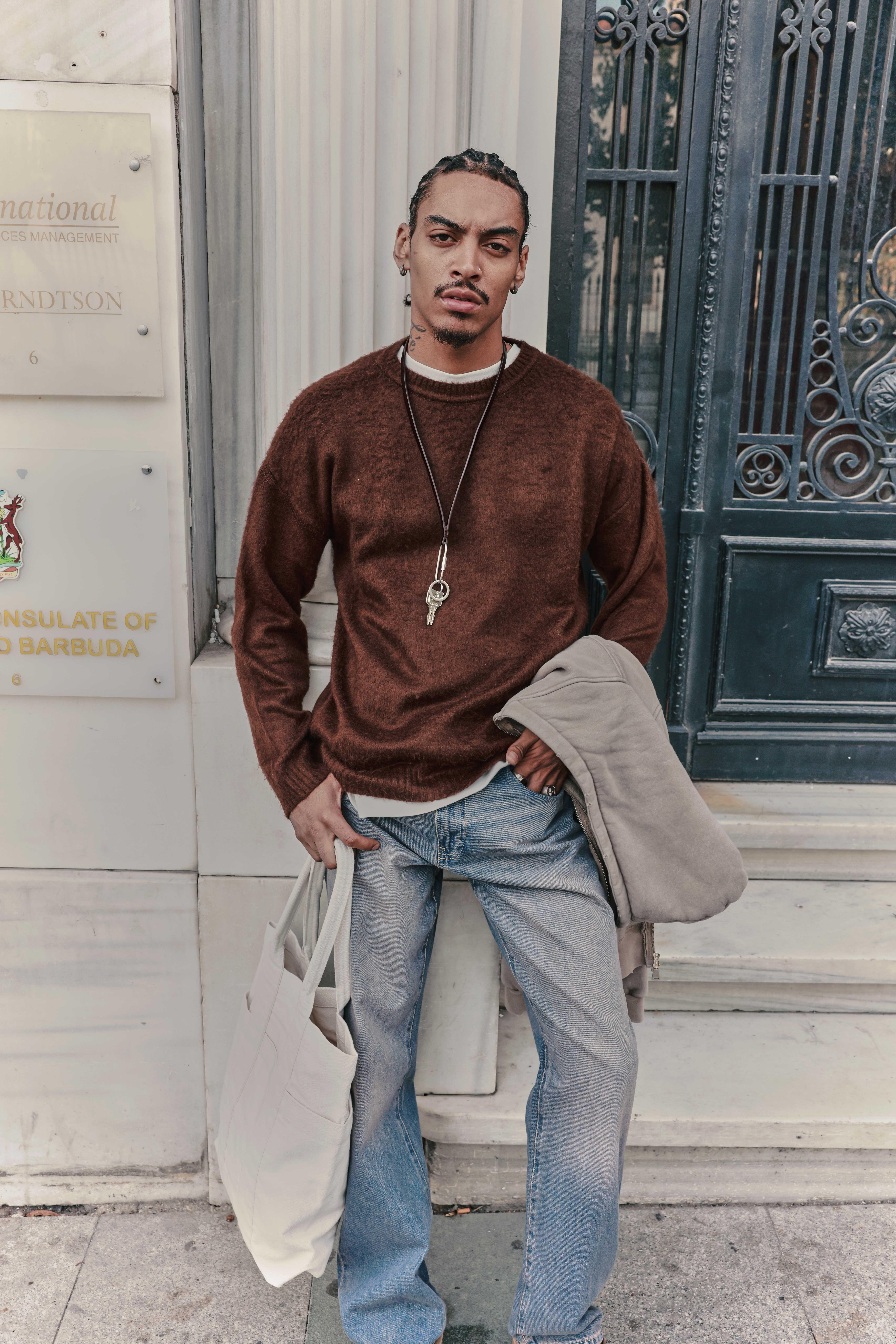 Erkek Oversize Yumuşak Dokulu Kazak Kahve