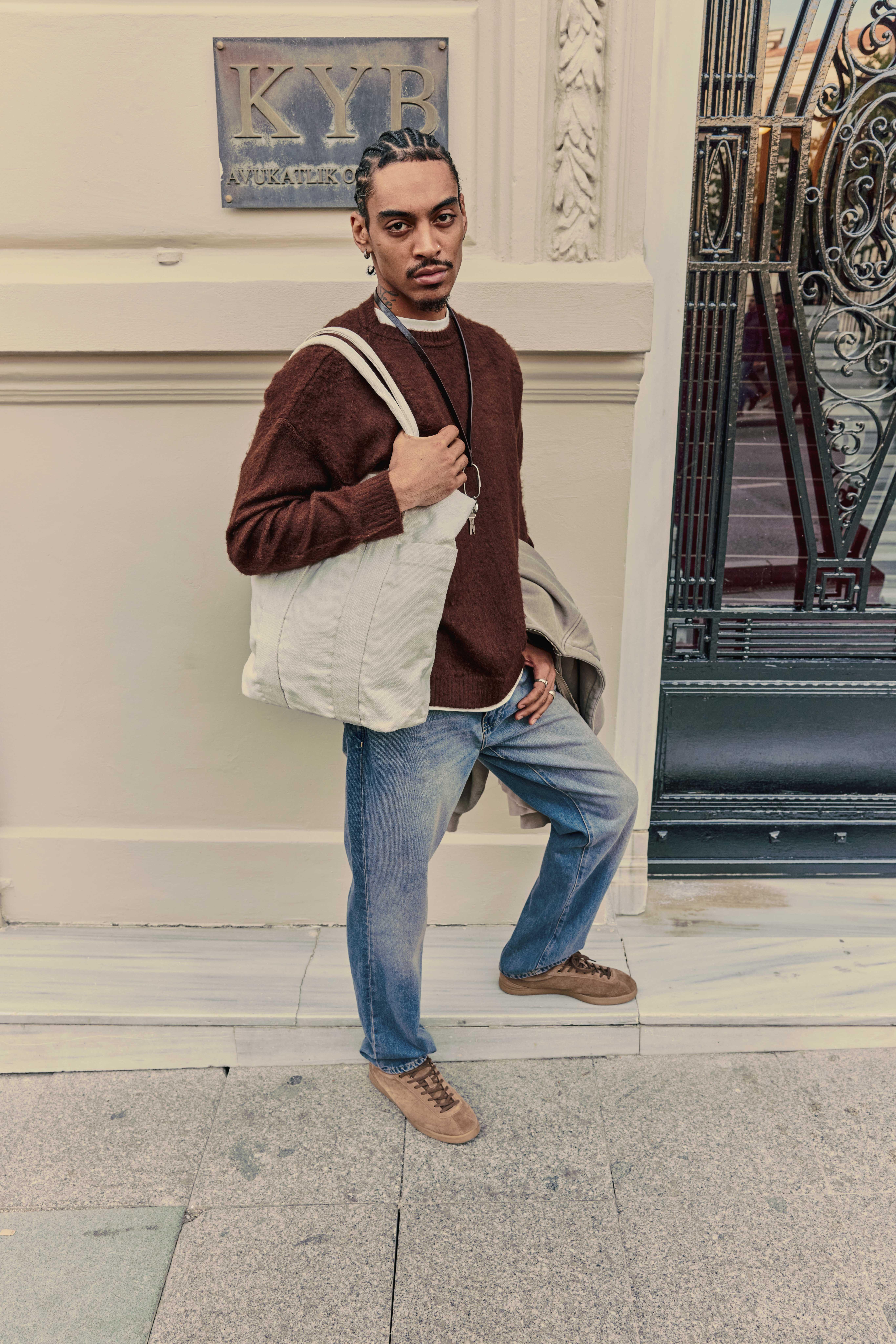 Erkek Oversize Yumuşak Dokulu Kazak Kahve