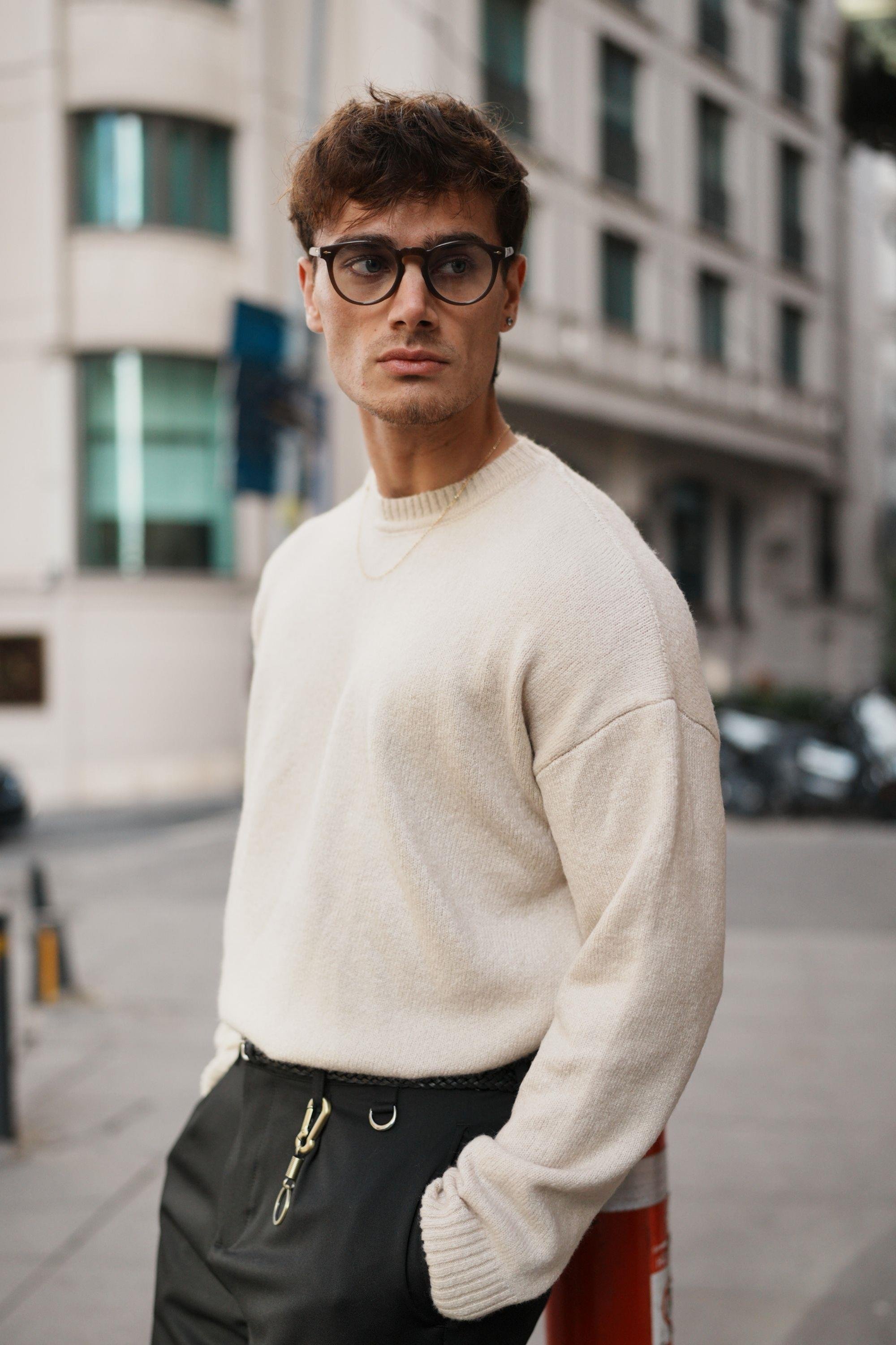 Erkek Oversize Yumuşak Dokulu Kazak Taş