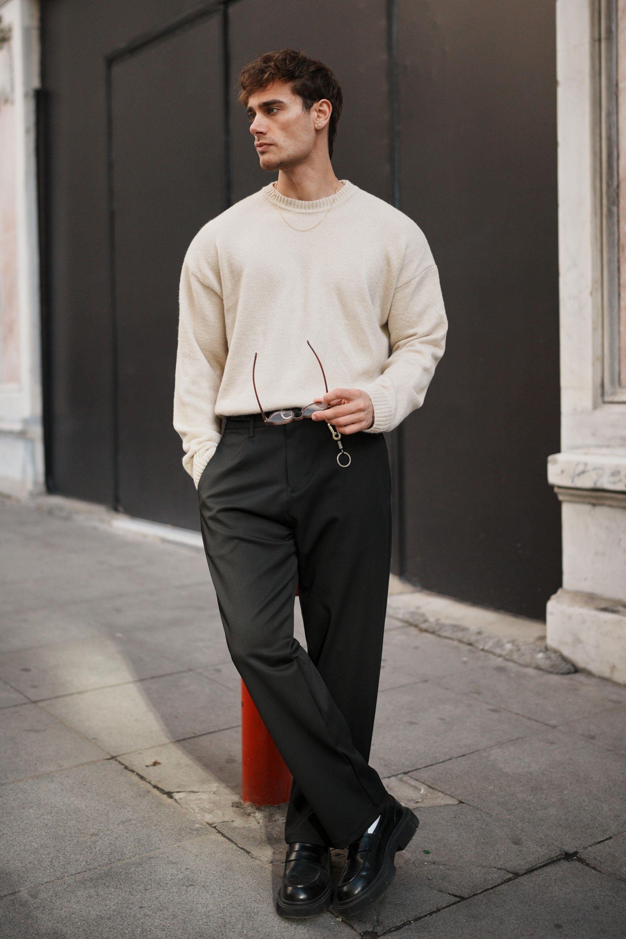 Erkek Oversize Yumuşak Dokulu Kazak Taş