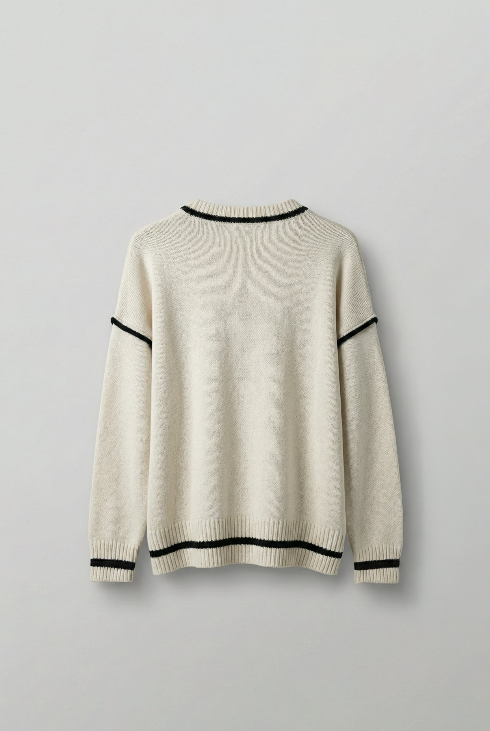 Erkek Oversize Yuvarlak Yaka Kontrast Detaylı Kazak Bej