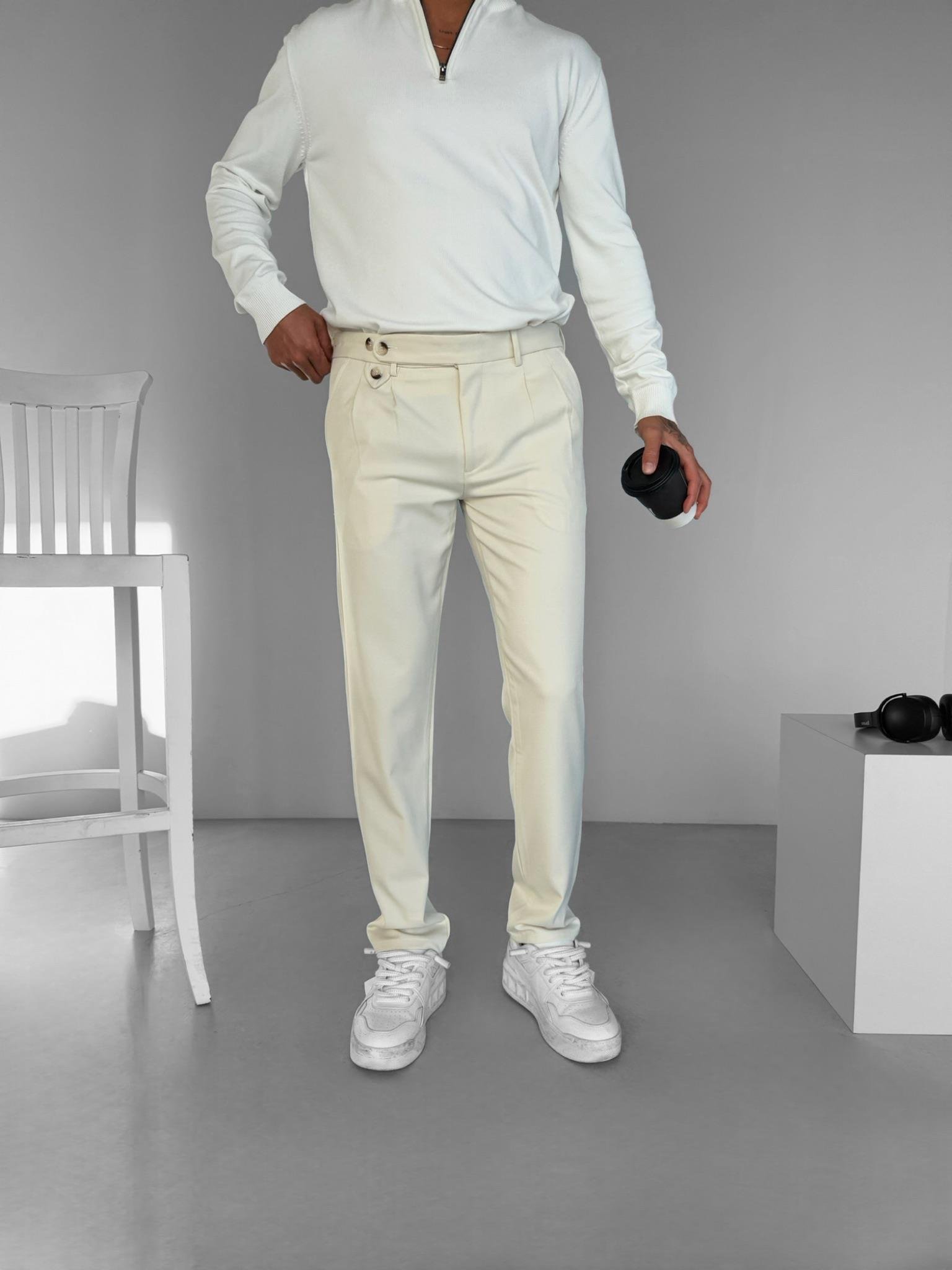 Erkek Pileli Kumaş Pantolon Açık Krem