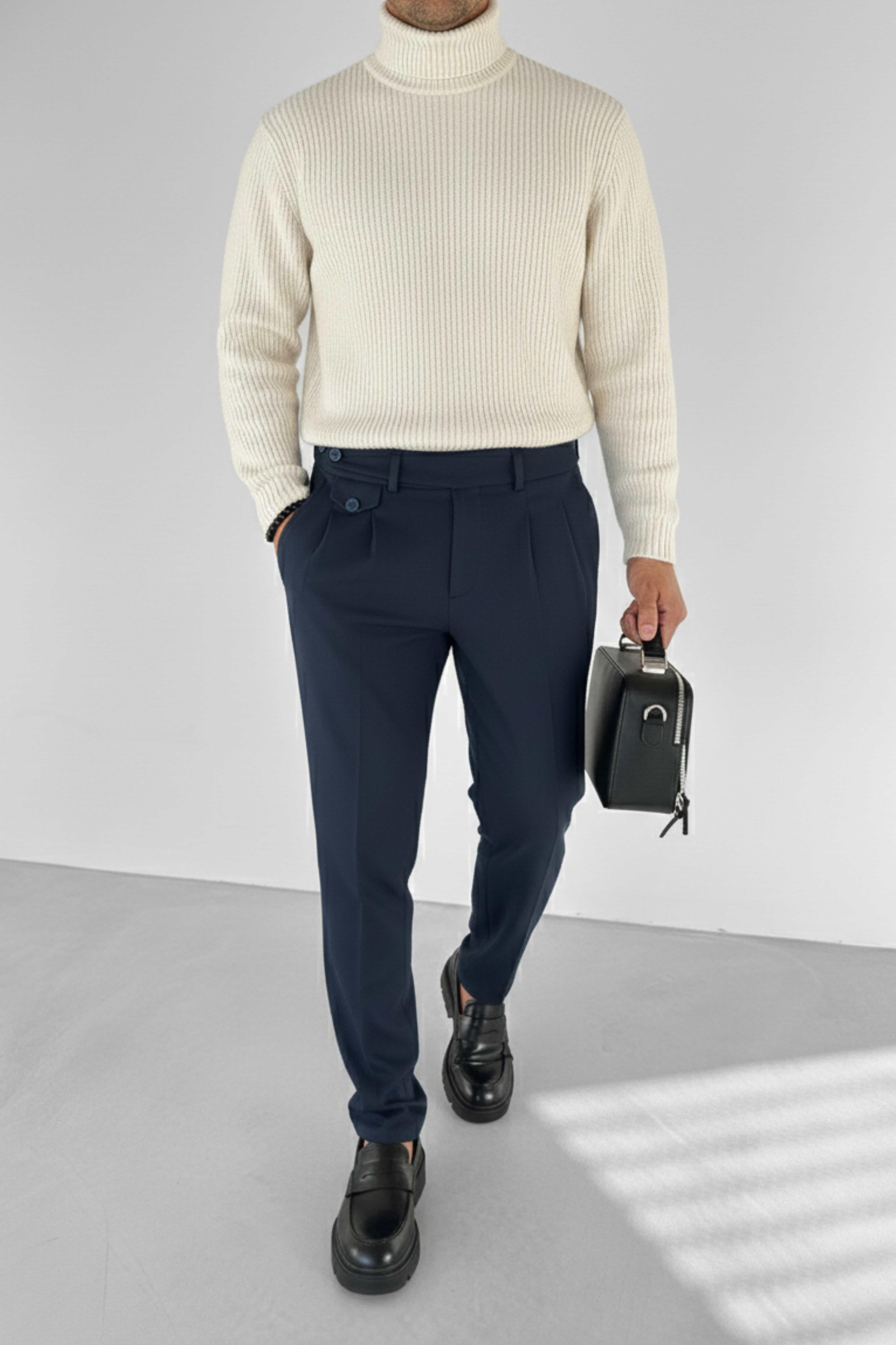 Erkek Pileli Kumaş Pantolon Lacivert