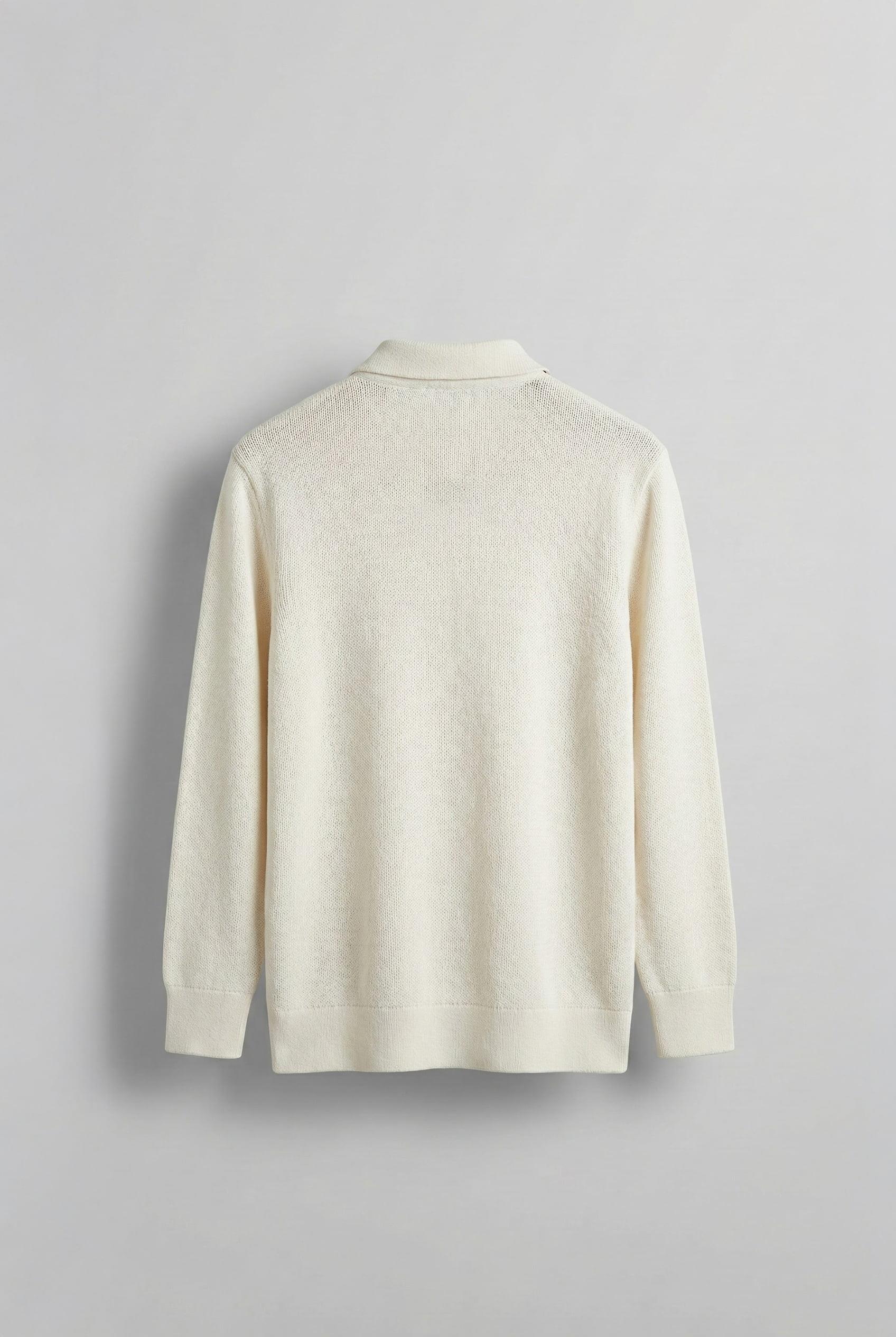 Erkek Polo V Yaka Slim Fit Basic Kazak Ekru