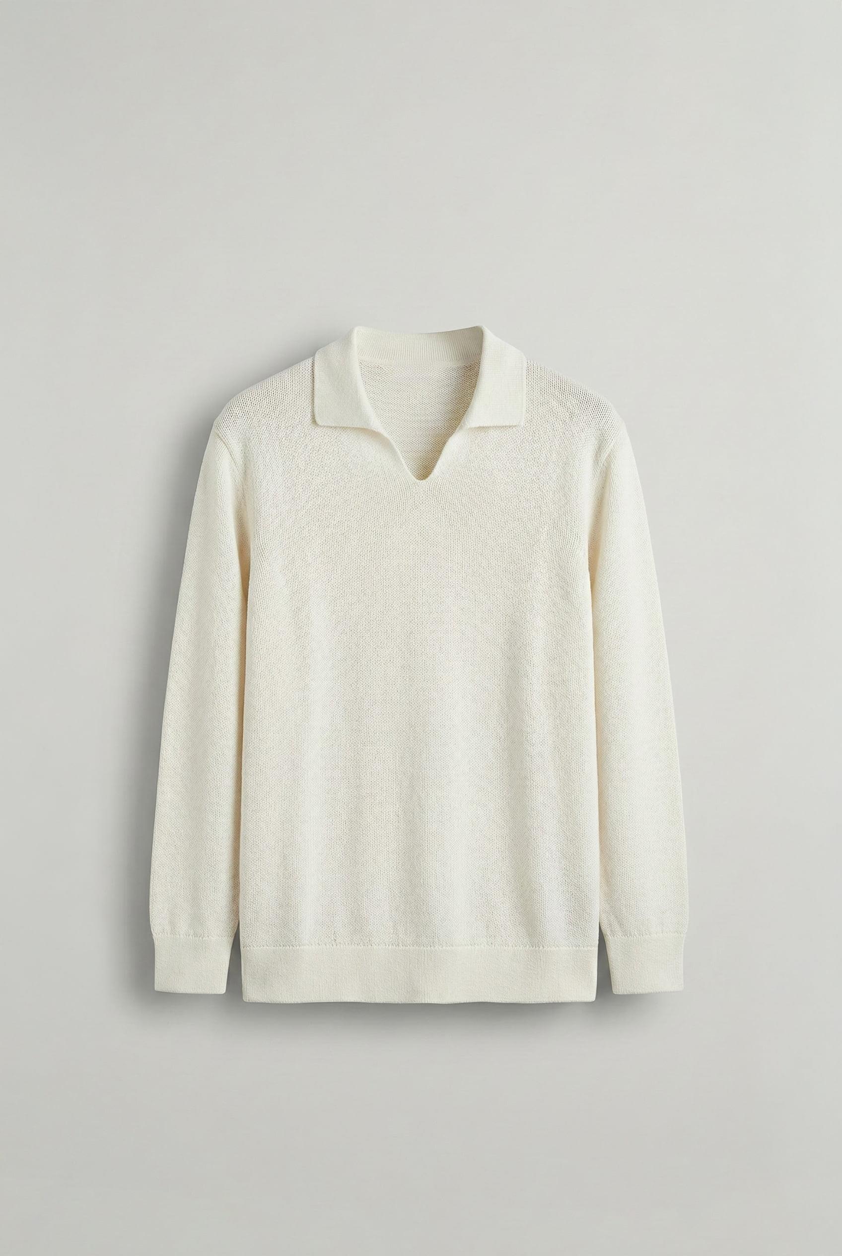 Erkek Polo V Yaka Slim Fit Basic Kazak Ekru