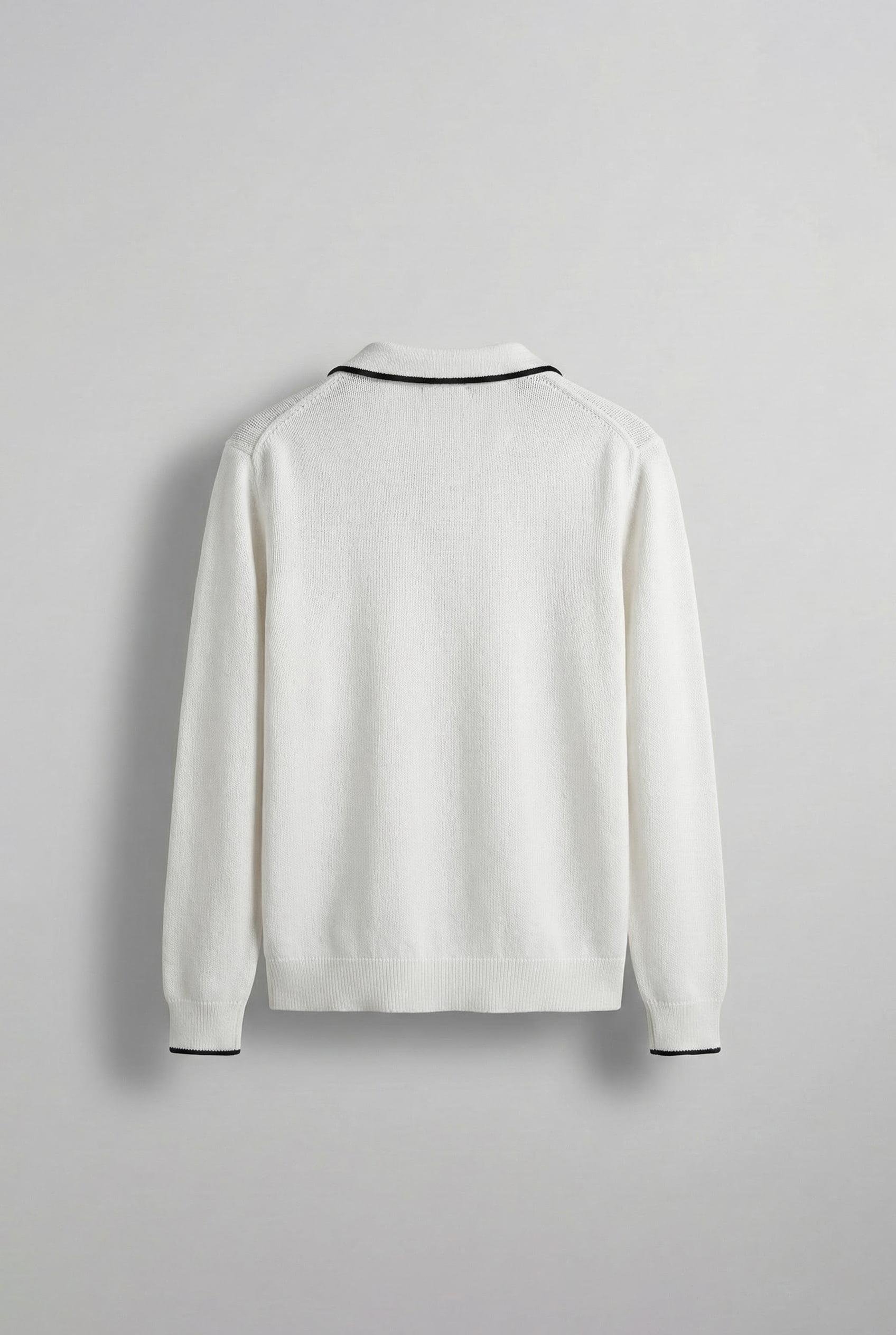 Erkek Polo Yaka İnce Fitilli Kazak Ekru