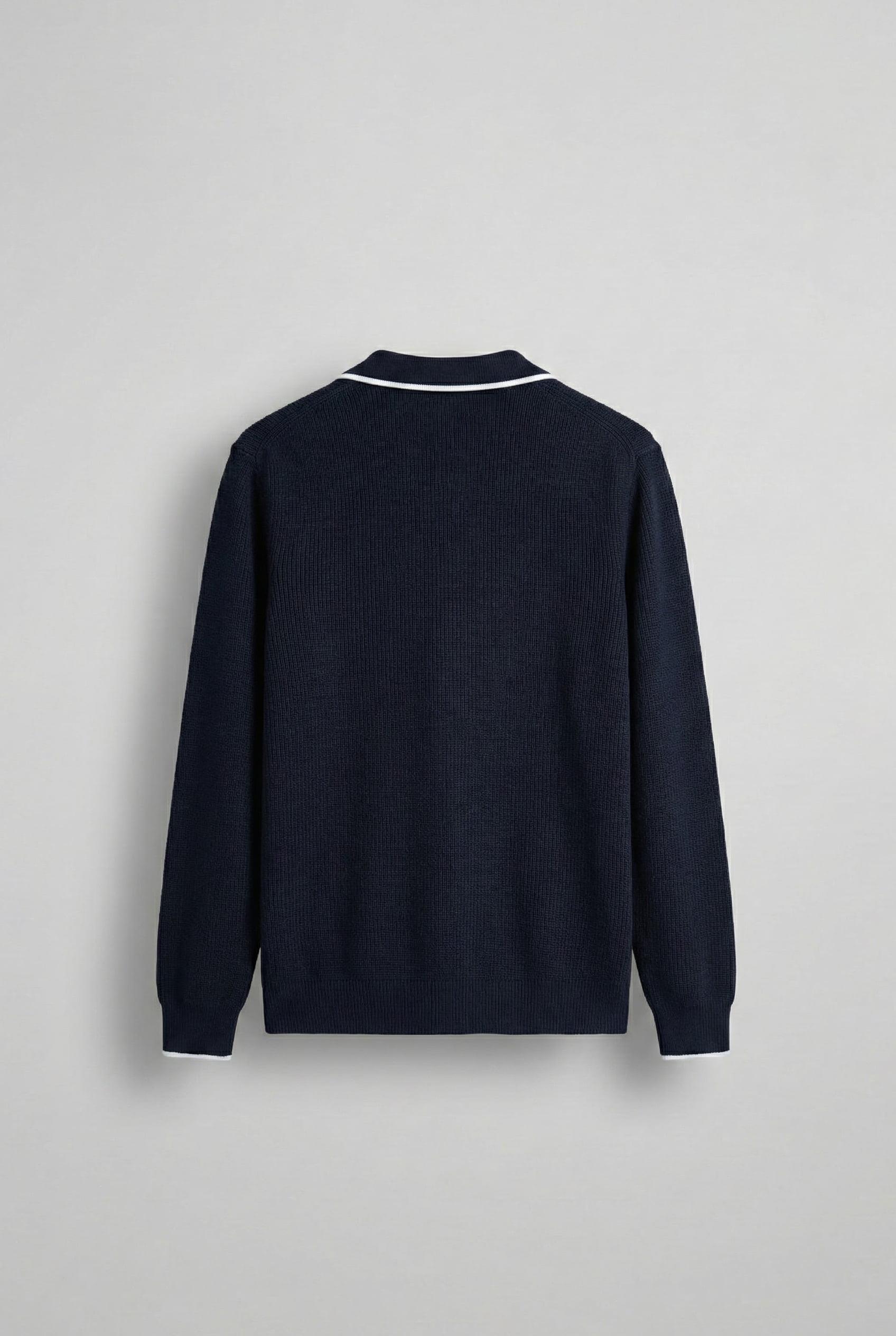 Erkek Polo Yaka İnce Fitilli Kazak Lacivert