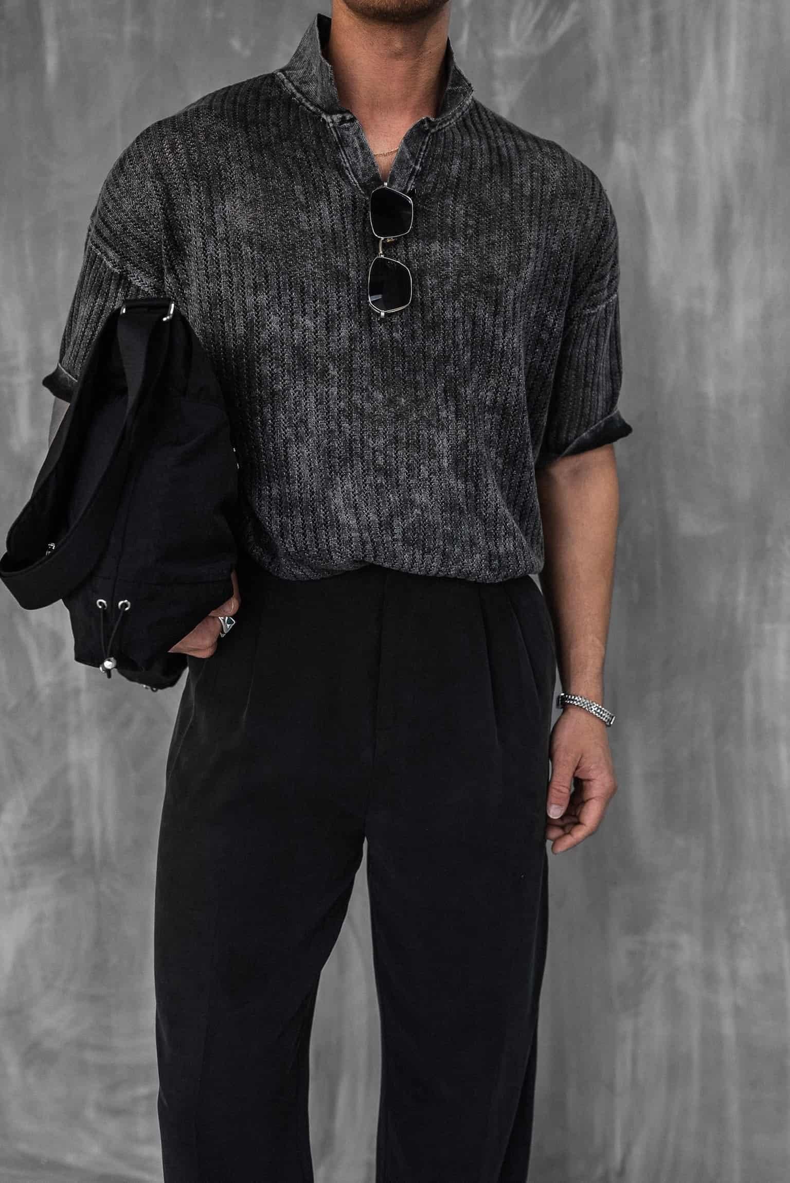 Erkek Polo Yaka Regular Fit Triko T-shirt Siyah