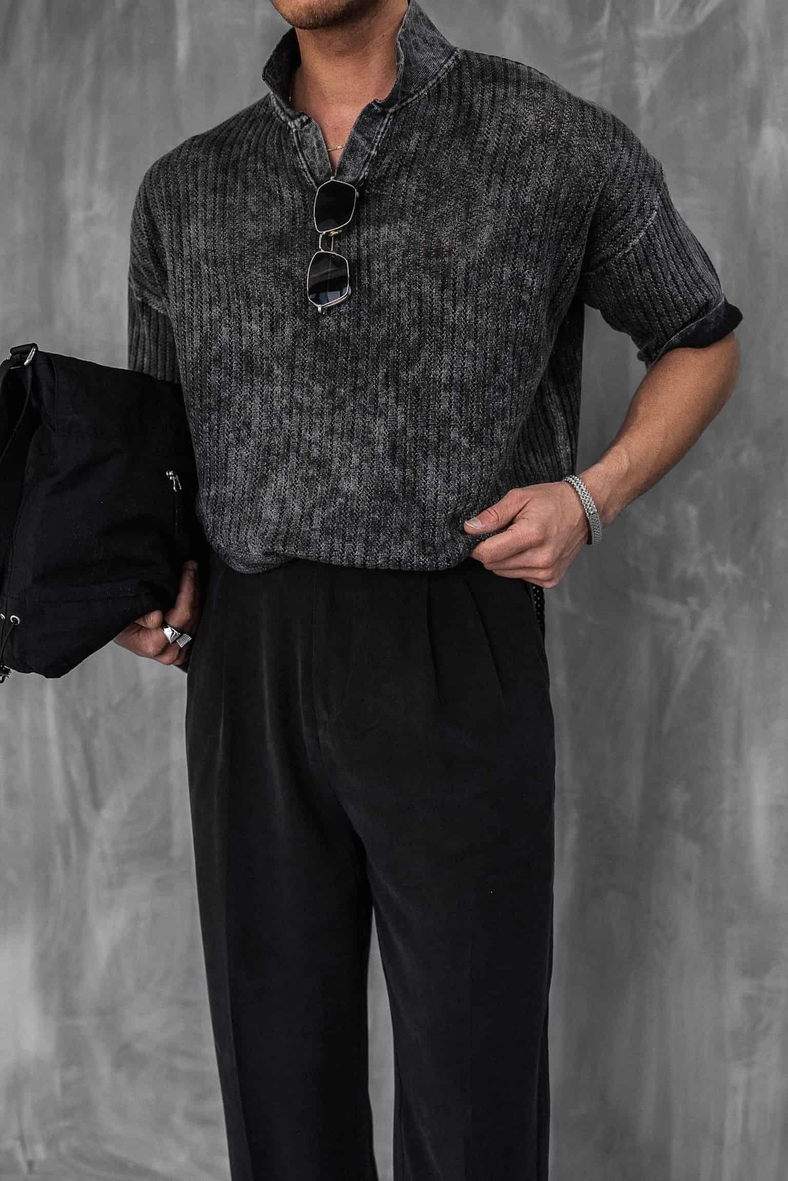 Erkek Polo Yaka Regular Fit Triko T-shirt Siyah