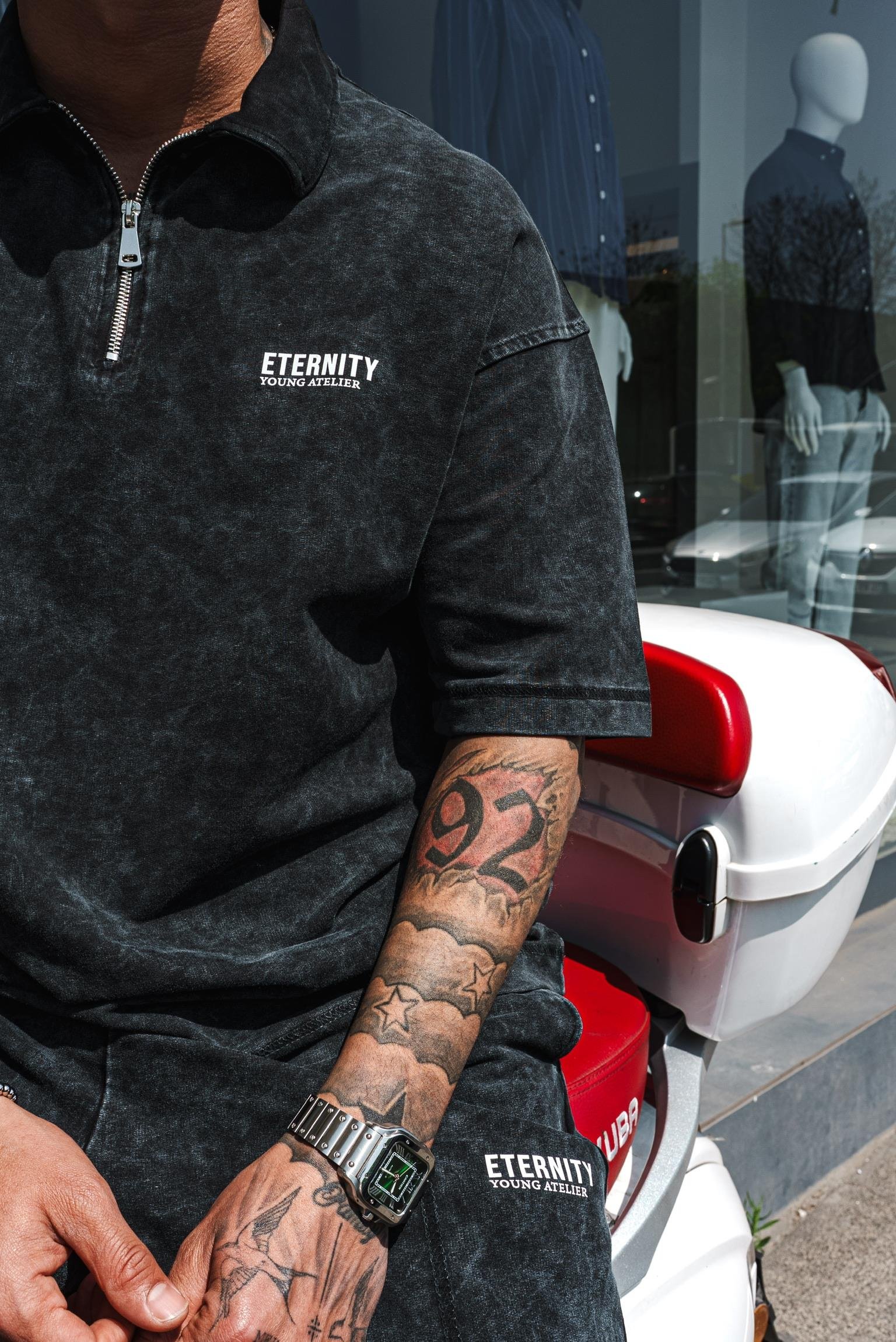 Erkek Polo Yaka Yıkamalı Oversize T-Shirt Siyah