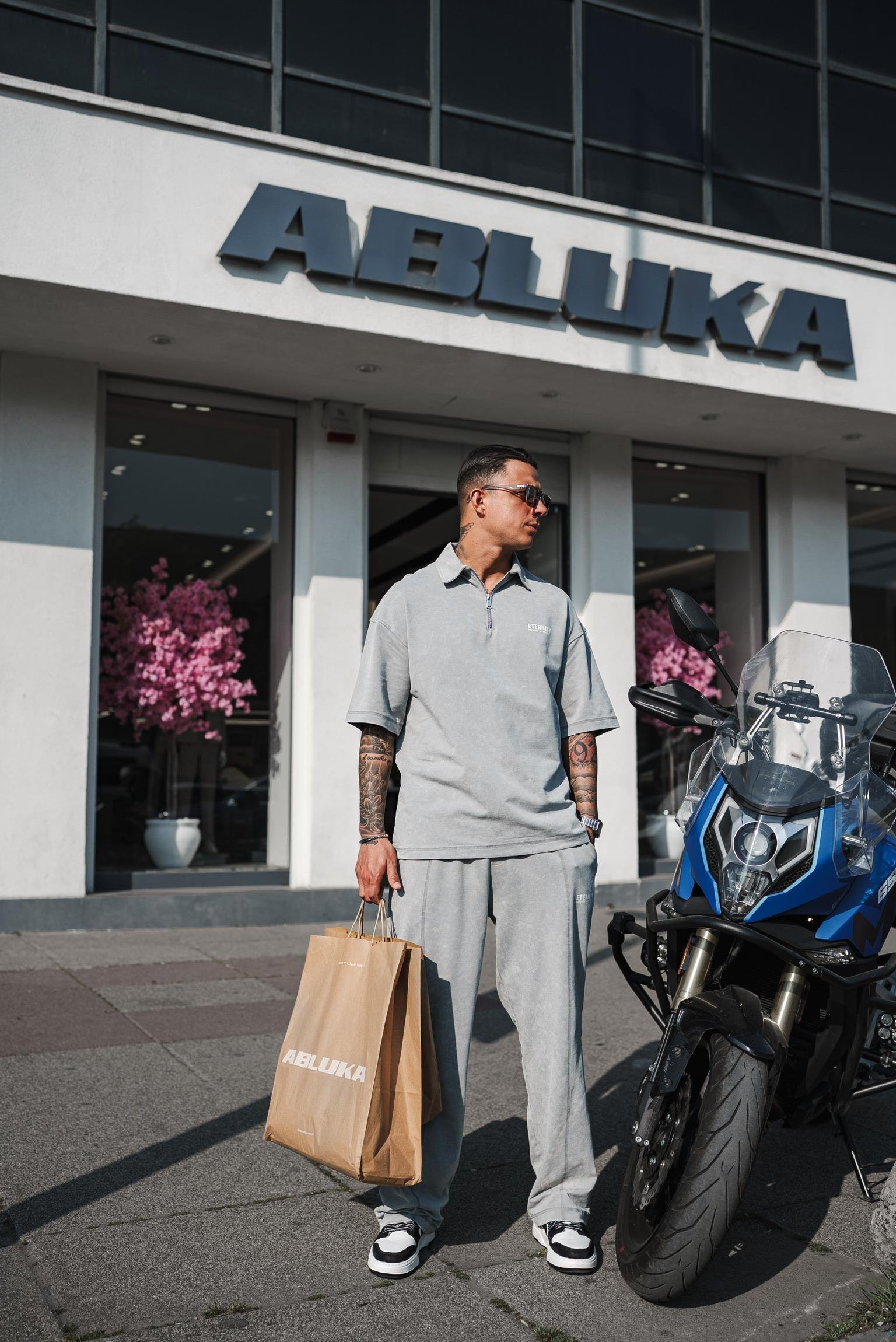 Erkek Polo Yaka Yıkamalı Oversize T-Shirt Gri