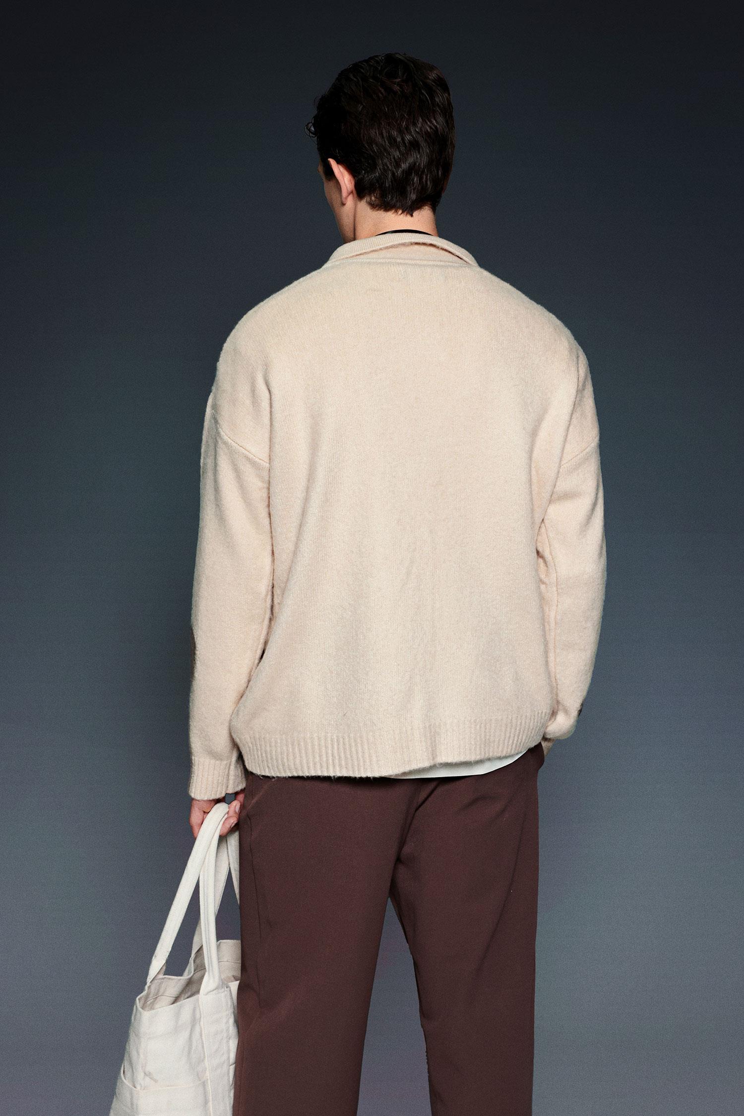 Erkek Polo Yaka Yumuşak Dokulu Oversize Kazak Taş