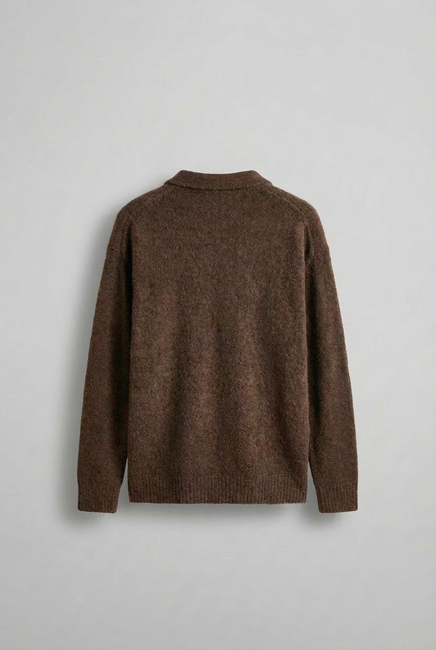 Erkek Polo Yaka Yumuşak Dokulu Oversize Kazak Kahve