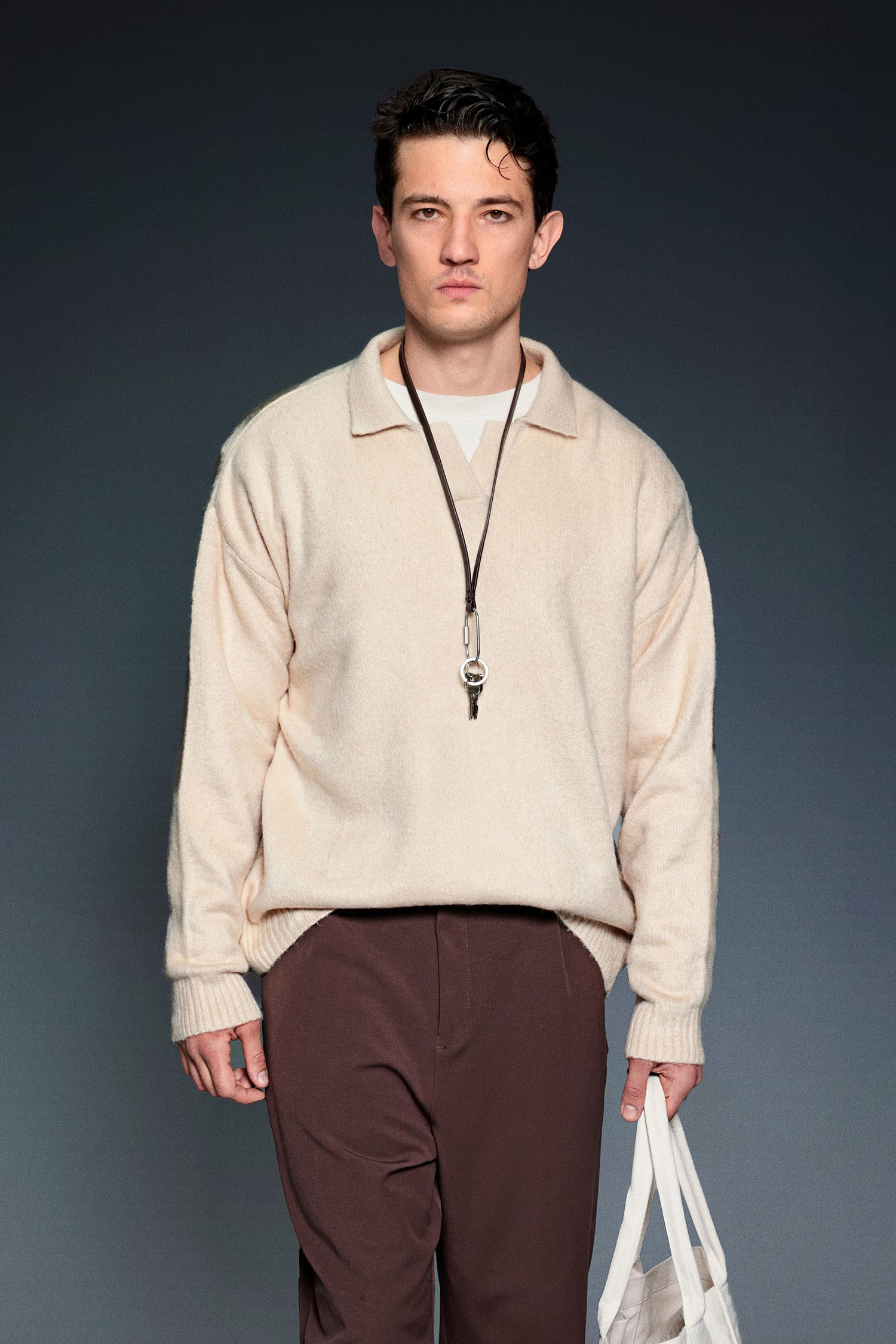 Erkek Polo Yaka Yumuşak Dokulu Oversize Kazak Taş