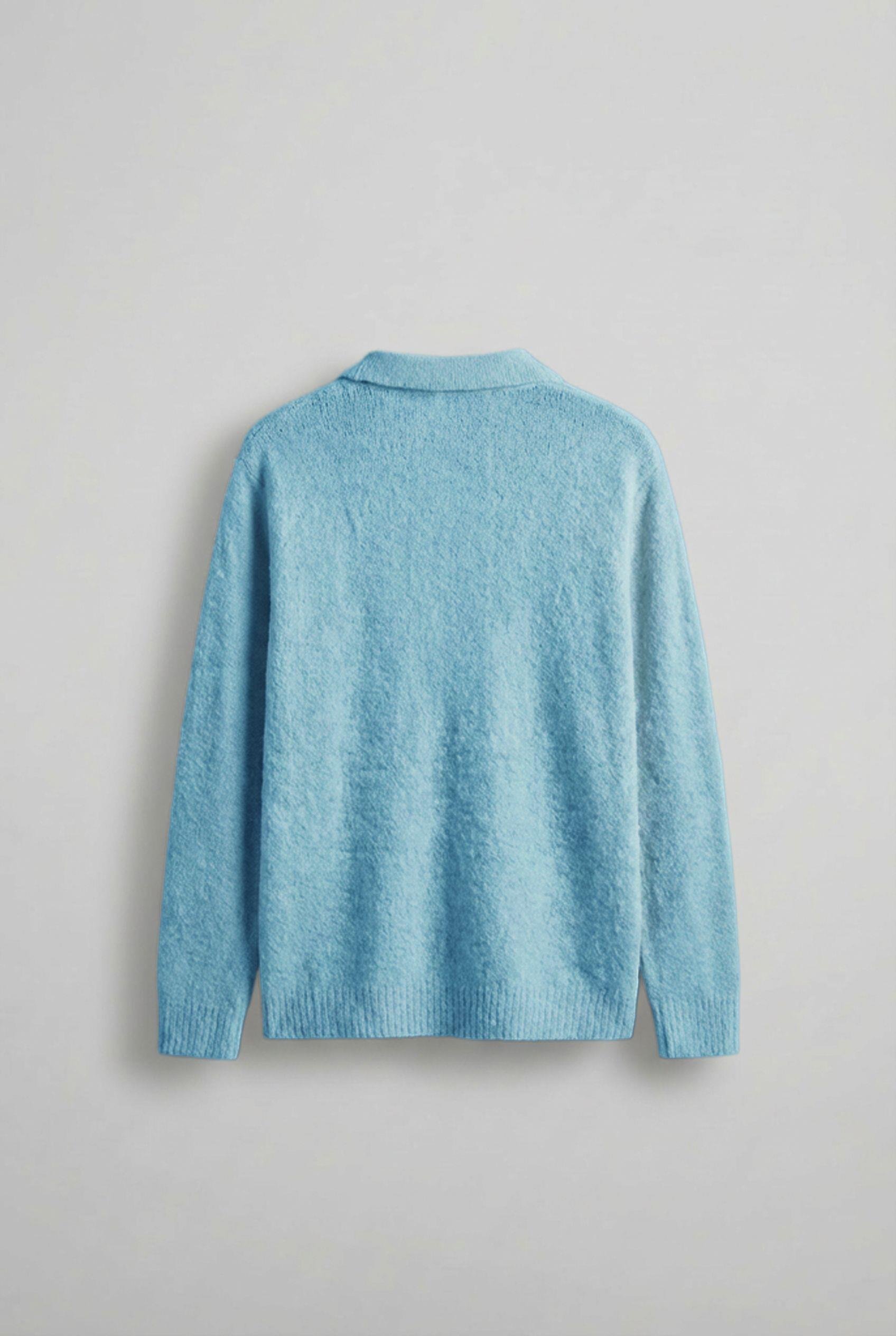 Erkek Polo Yaka Yumuşak Dokulu Oversize Kazak Bebek Mavi