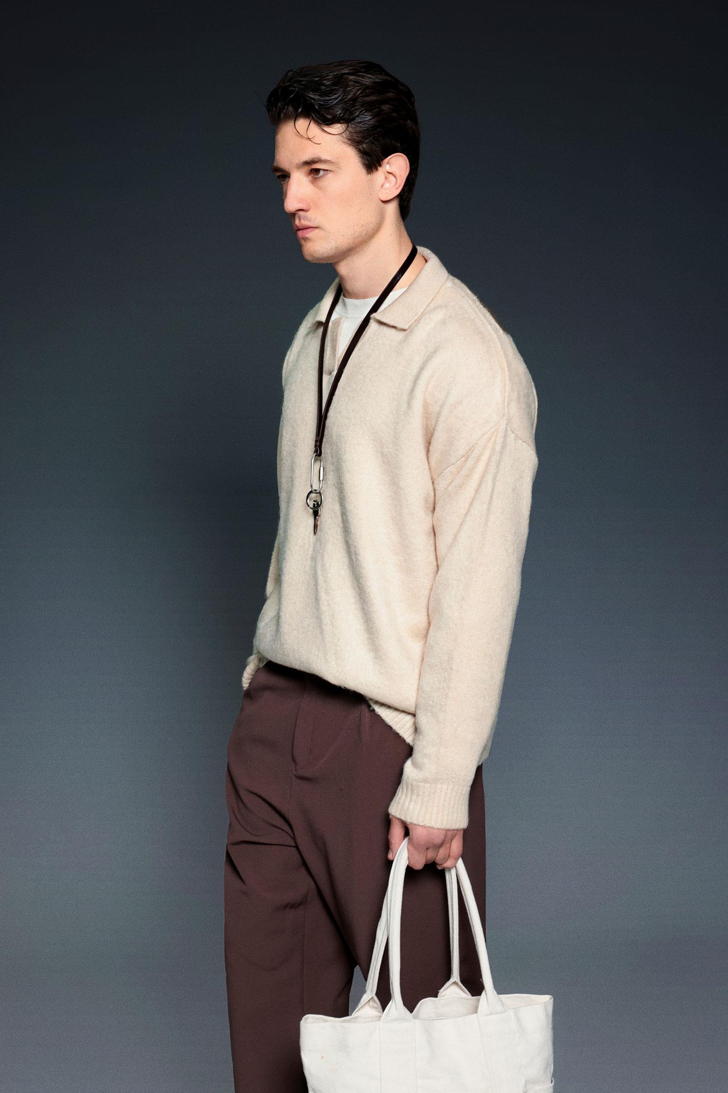 Erkek Polo Yaka Yumuşak Dokulu Oversize Kazak Taş