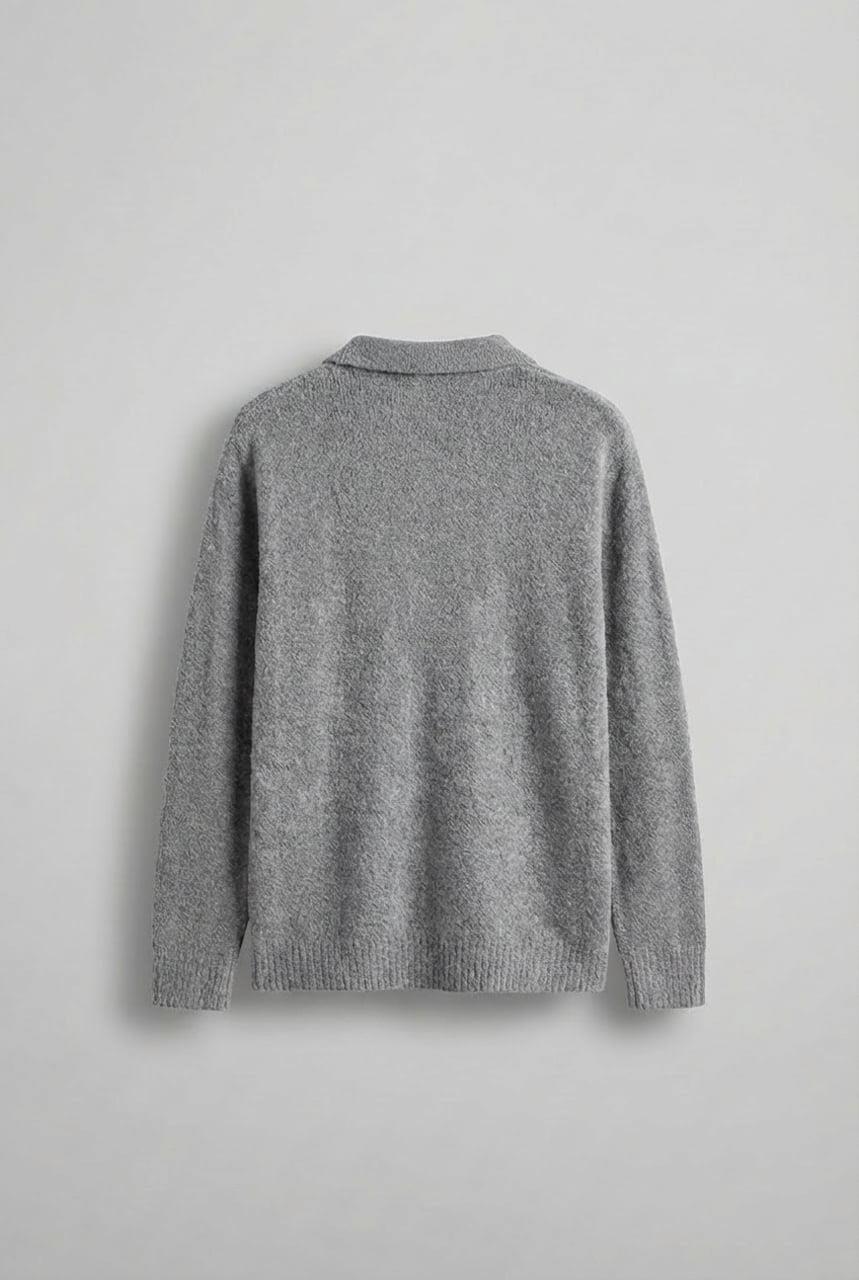 Erkek Polo Yaka Yumuşak Dokulu Oversize Kazak Gri