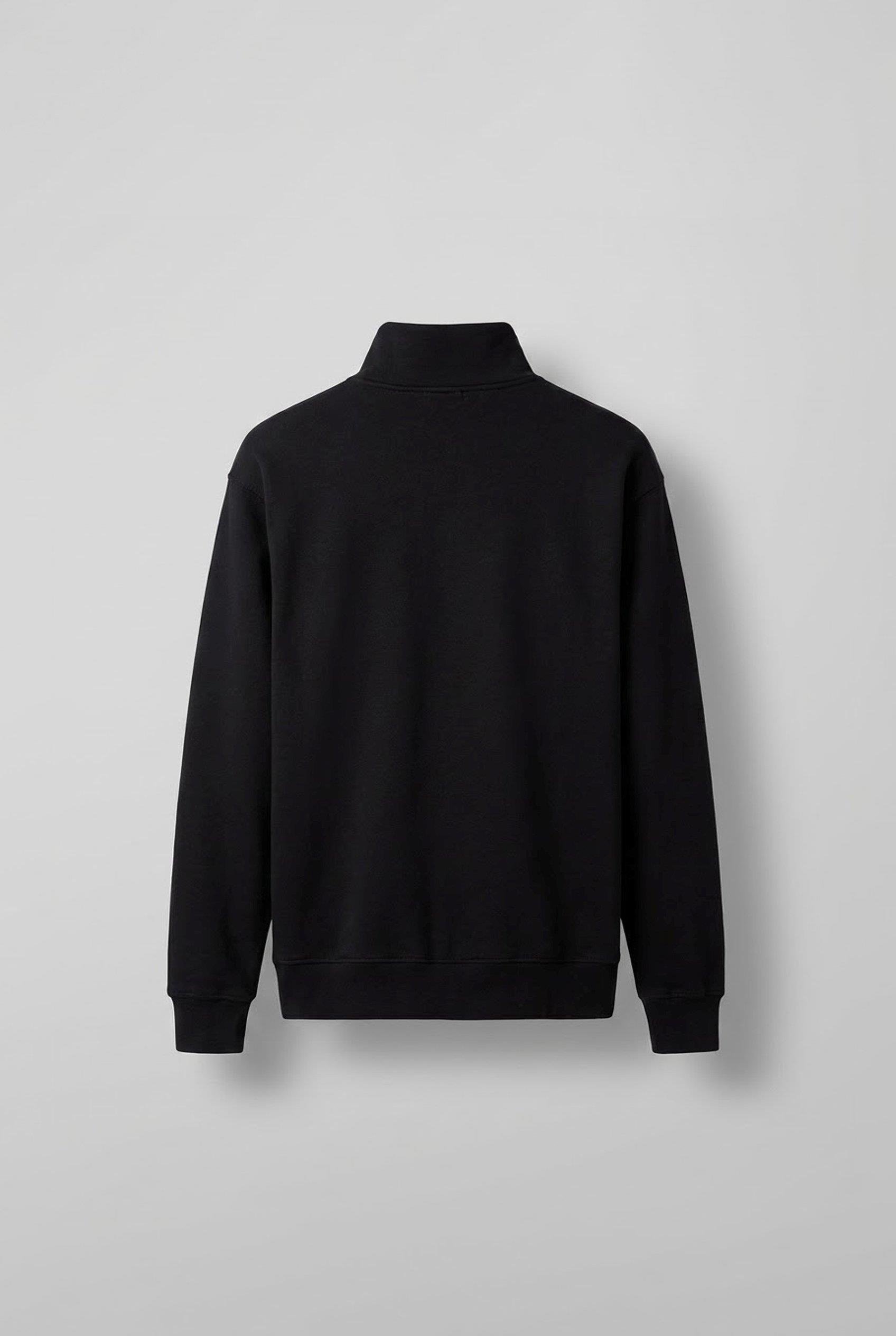 Erkek Rahat Kalıp Baskılı Yarım Fermuarlı Sweatshirt Siyah