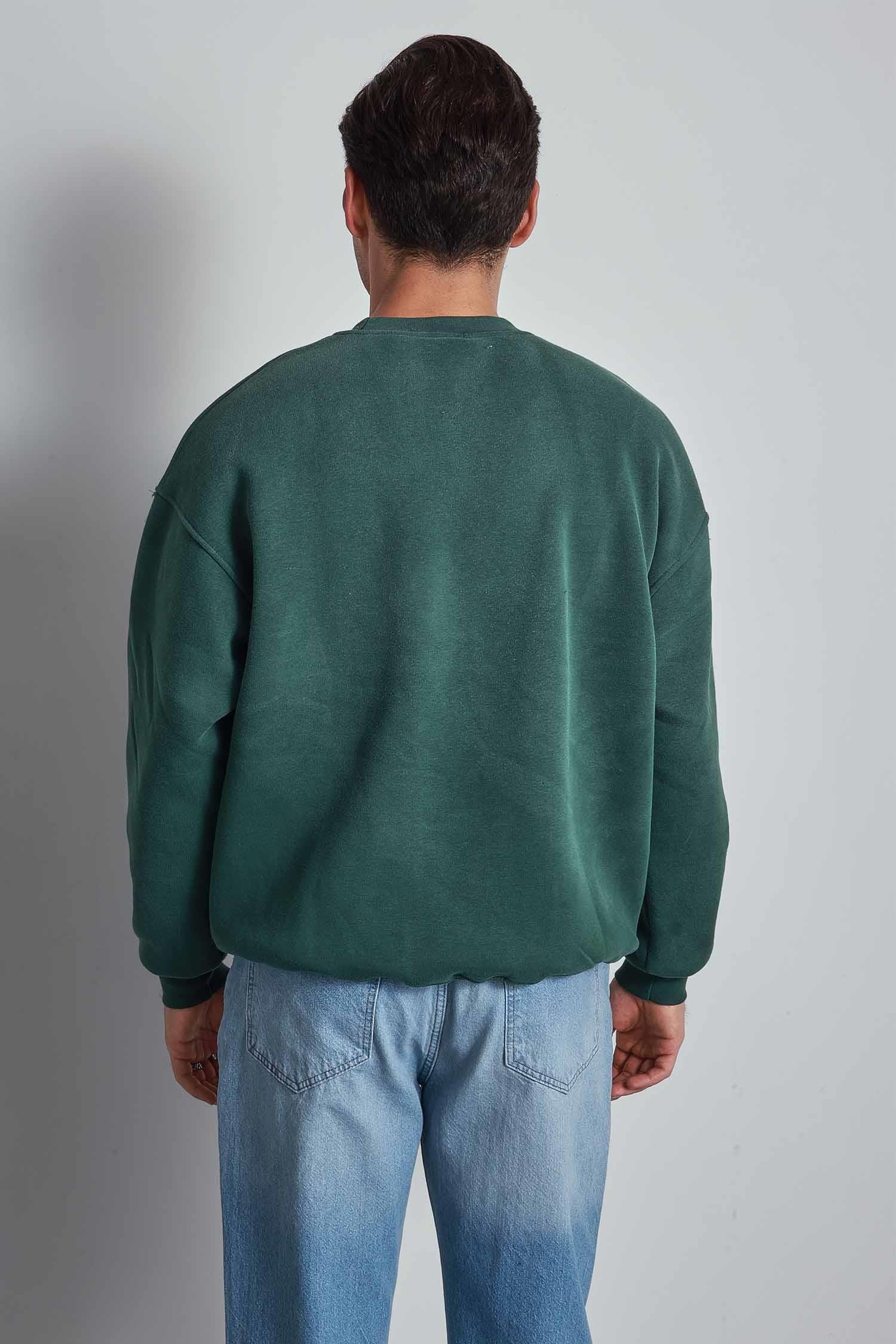 Erkek Rahat Kalıp Baskılı Yuvarlak Yaka Sweatshirt Yeşil