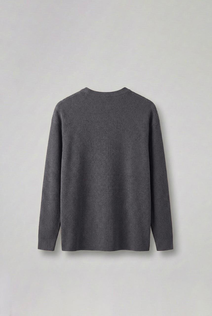 Erkek Rahat Kalıp Fitilli Uzun Kollu Sweatshirt Füme