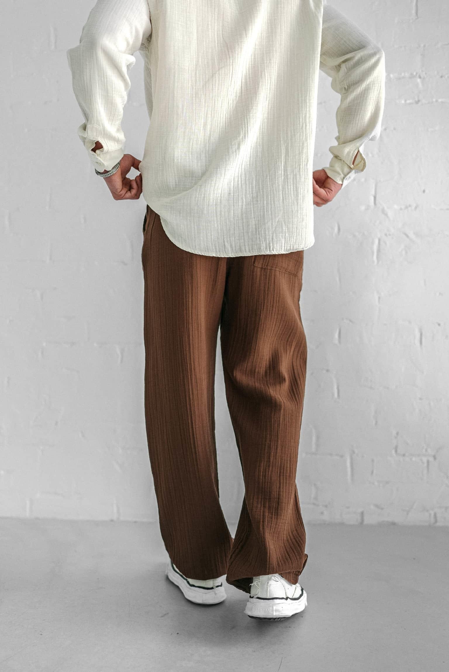 Erkek Rahat Kesim Baggy Fit Müslin Pantolon Kahve