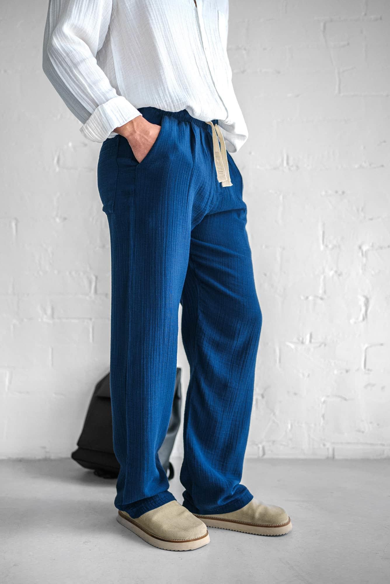 Erkek Rahat Kesim Baggy Fit Müslin Pantolon Lacivert