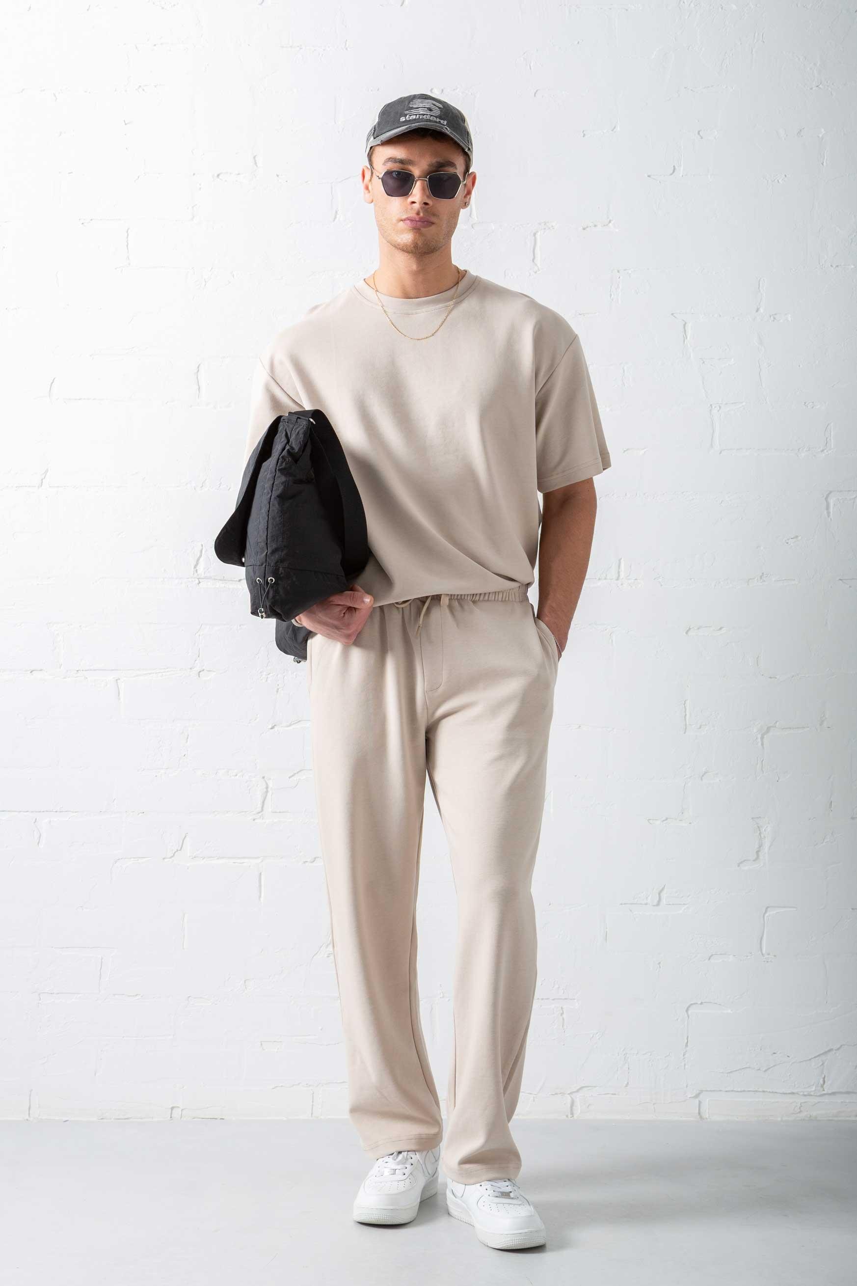 Erkek Regular Fit Beli Lastikli Rahat Eşofman Bej