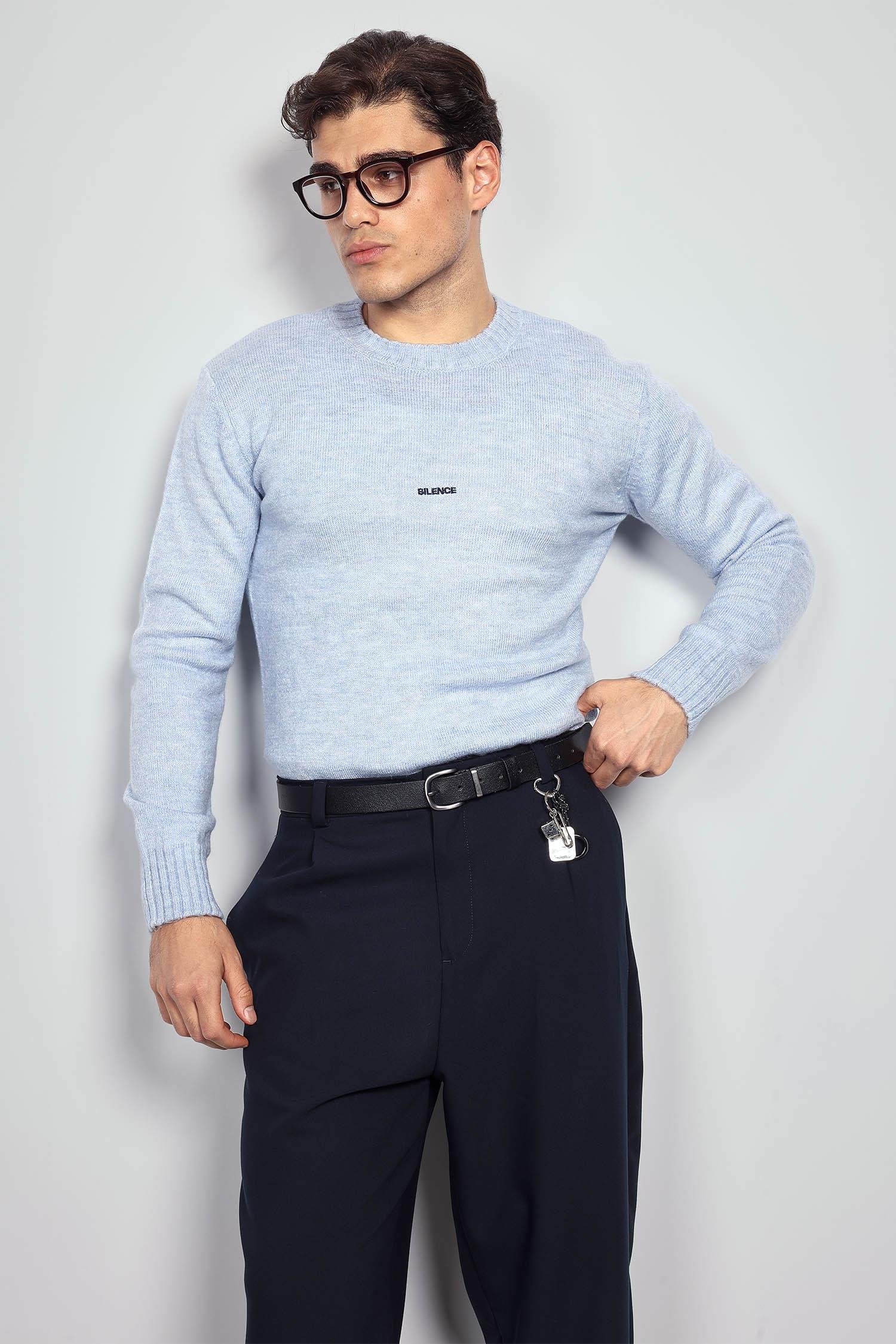 Erkek Regular Fit Bisiklet Yaka Kazak Açık Mavi