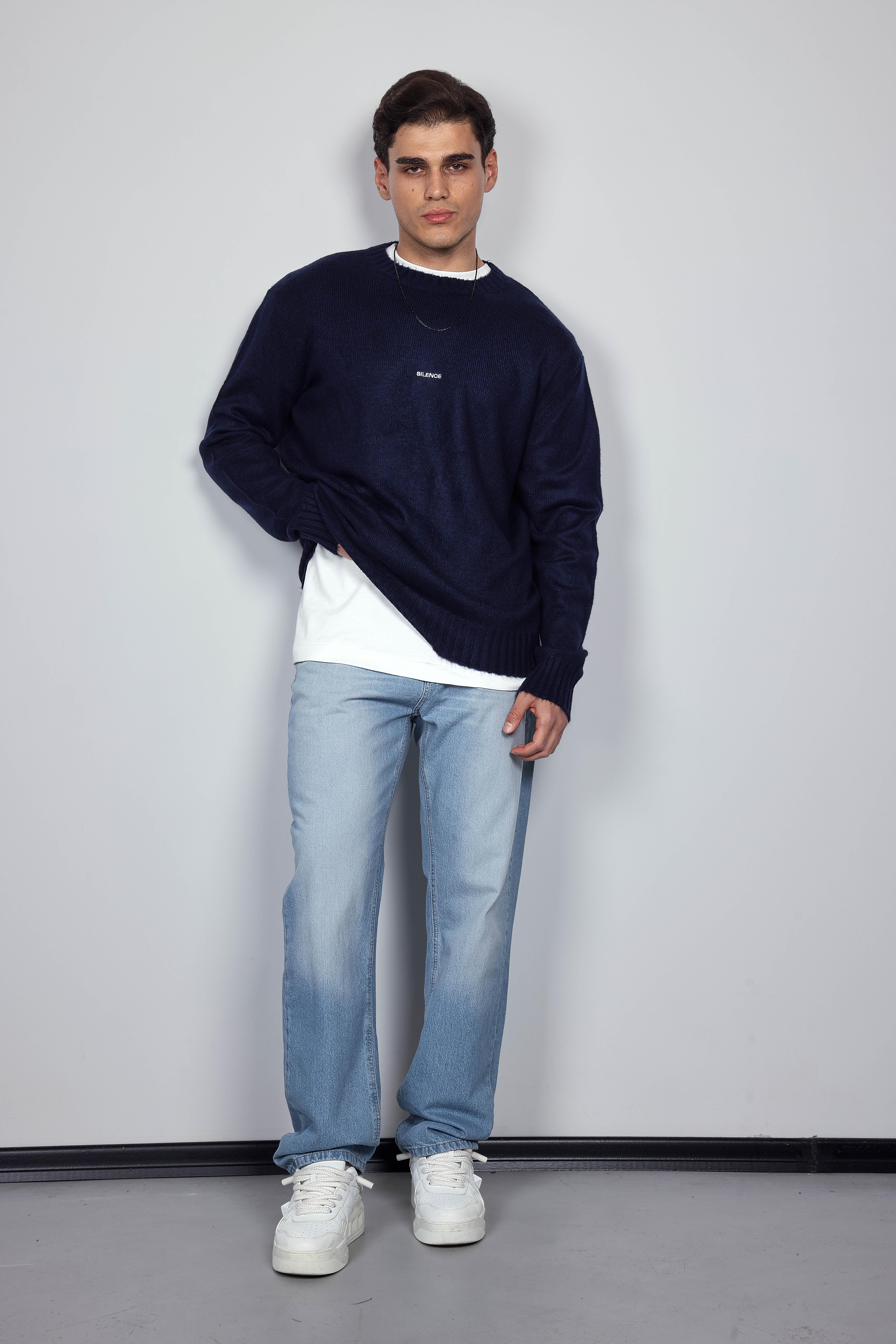 Erkek Regular Fit Bisiklet Yaka Kazak Lacivert