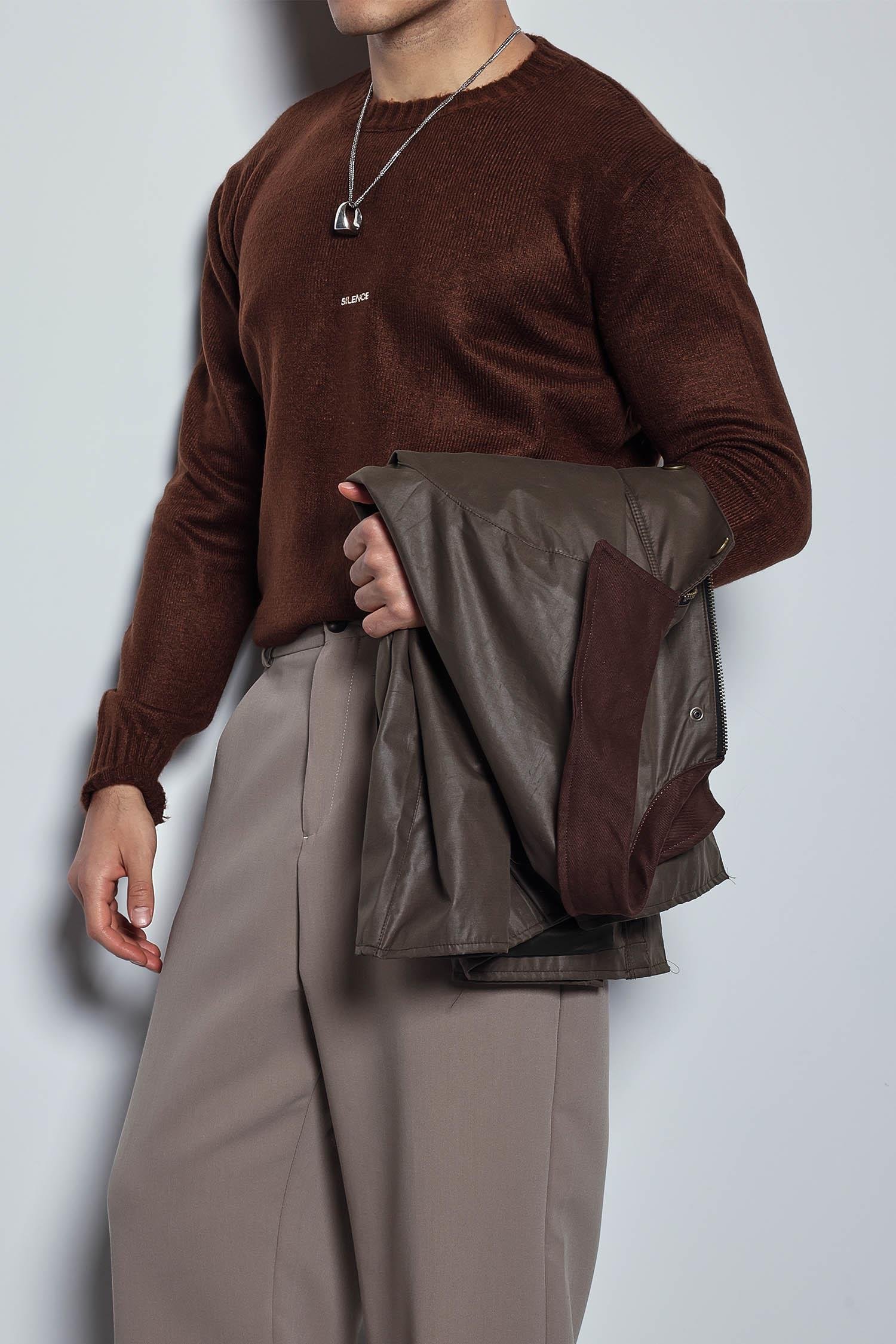 Erkek Regular Fit Bisiklet Yaka Kazak Kahve