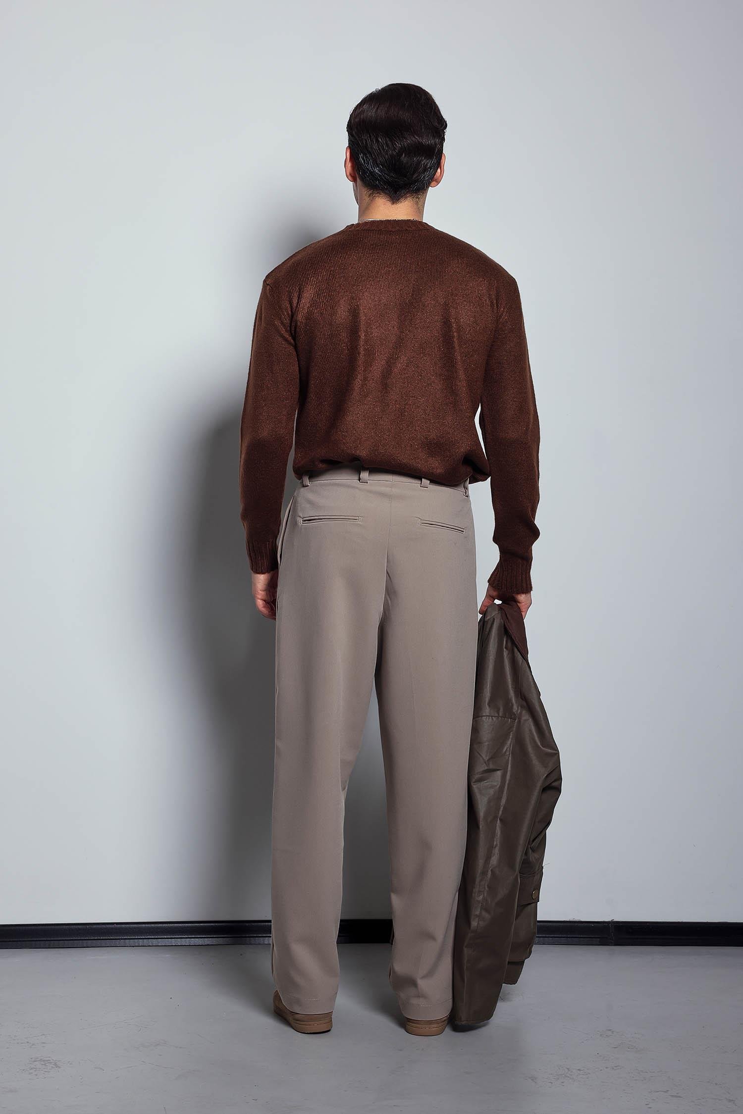 Erkek Regular Fit Bisiklet Yaka Kazak Kahve