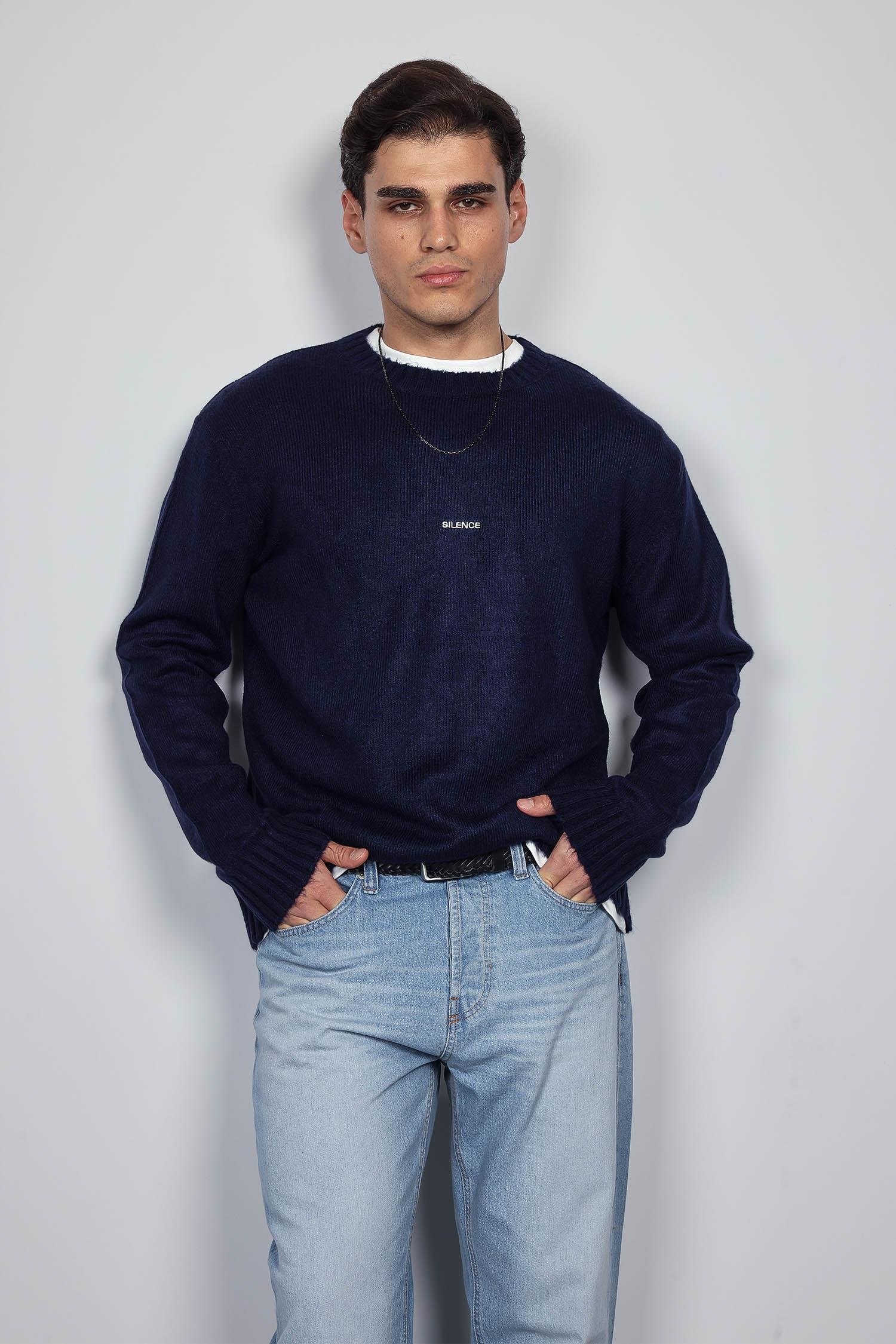 Erkek Regular Fit Bisiklet Yaka Kazak Lacivert