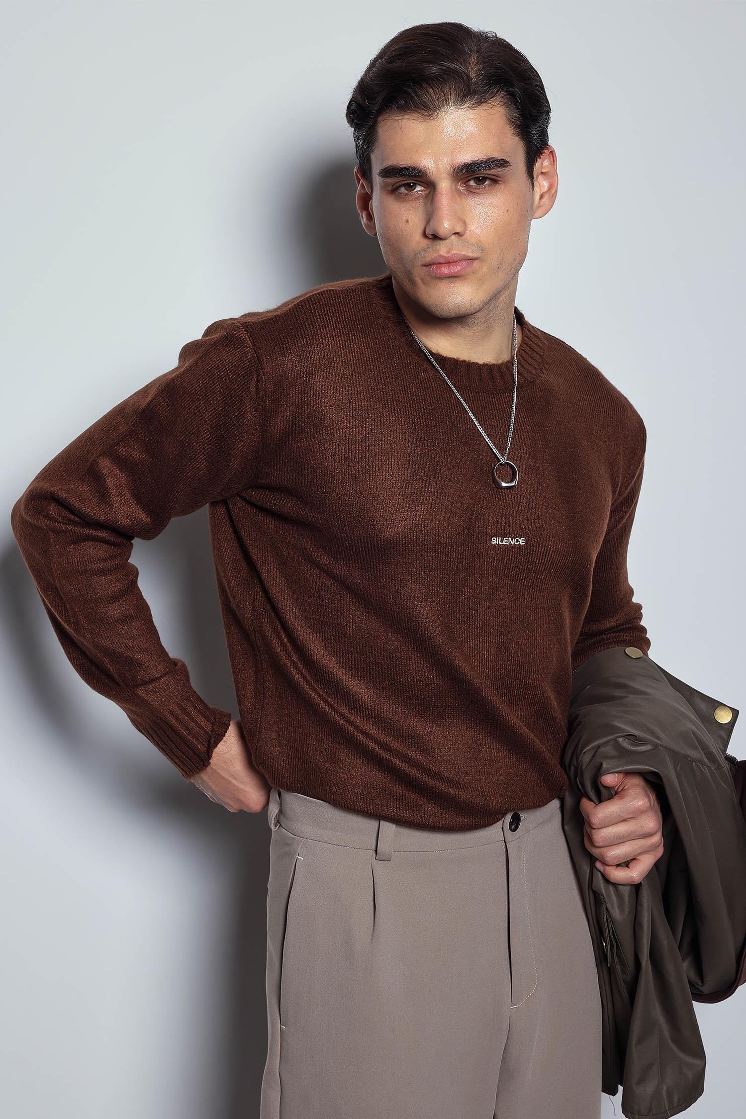 Erkek Regular Fit Bisiklet Yaka Kazak Kahve