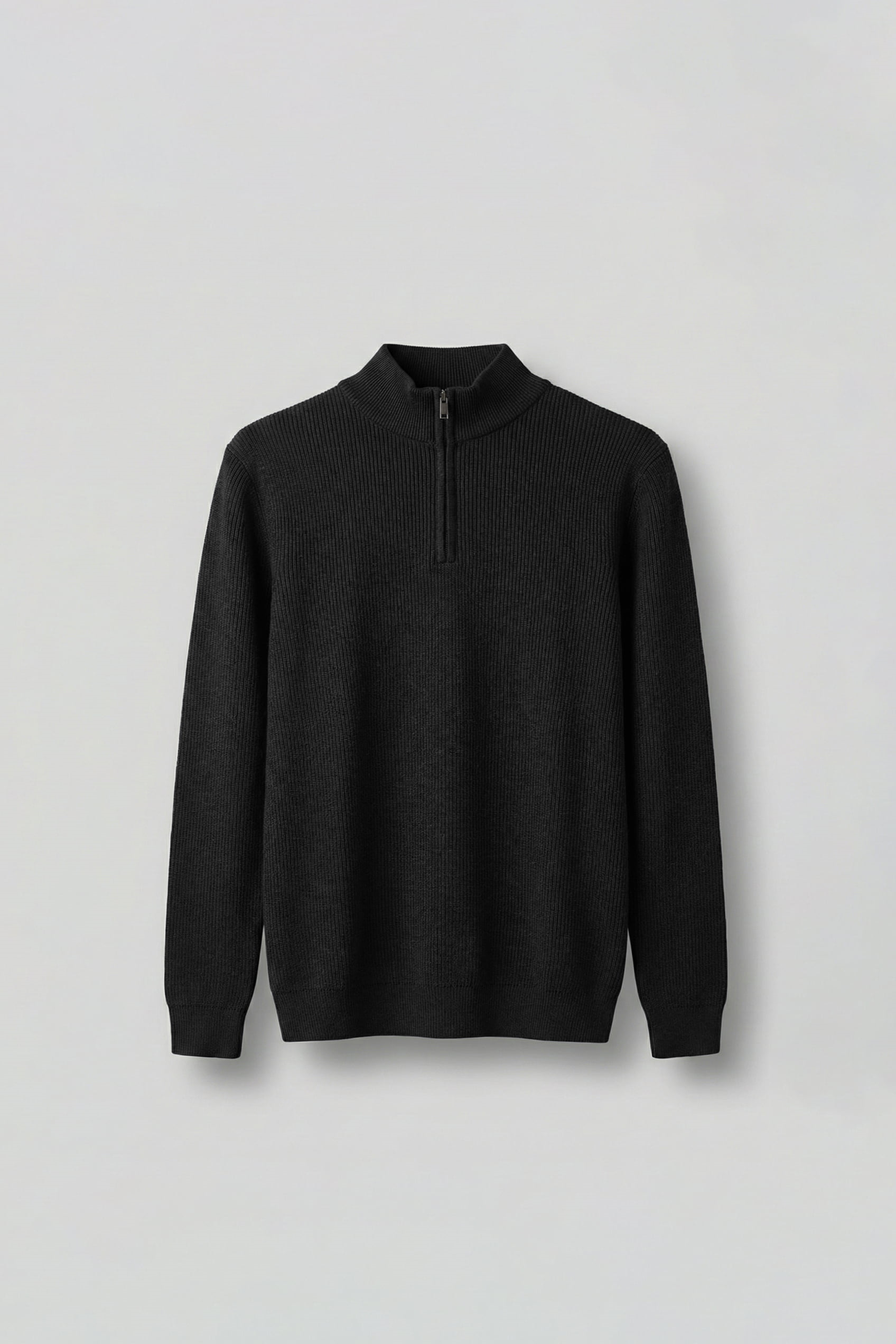 Erkek Regular Fit Fermuarlı Premium Kumaş Kazak Siyah