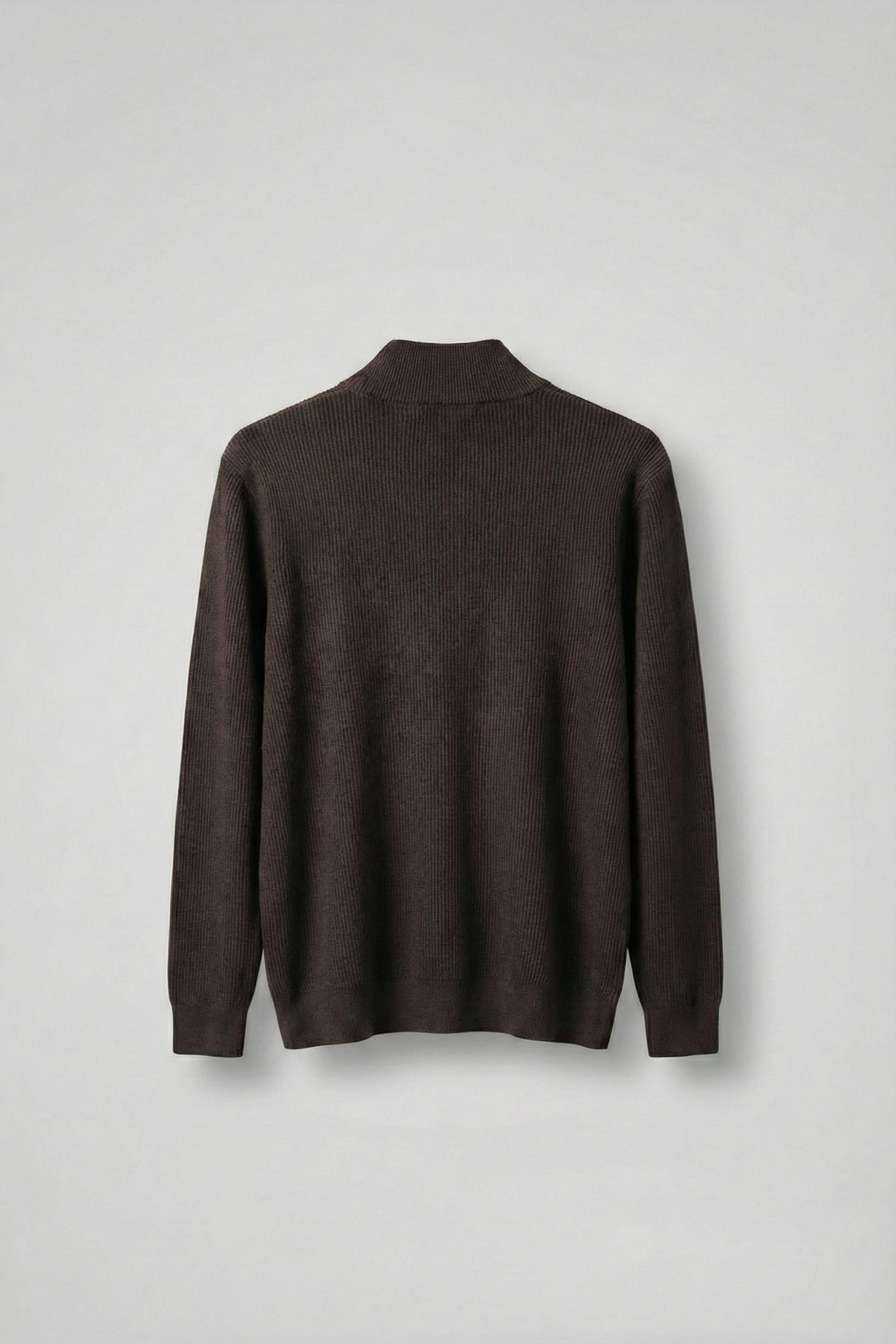 Erkek Regular Fit Fermuarlı Premium Kumaş Kazak Kahverengi