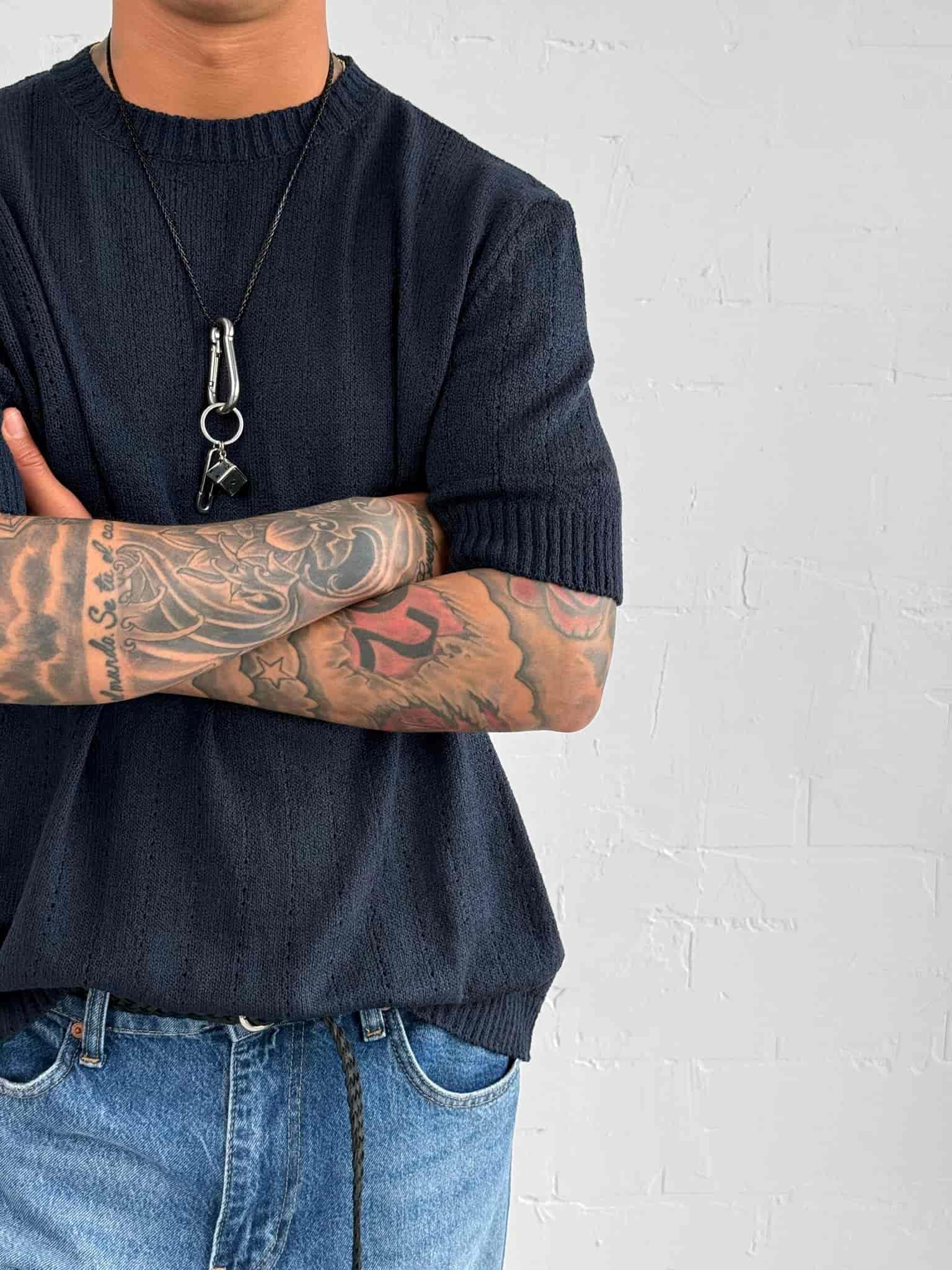 Erkek Regular Fit Örme Desenli T-Shirt Lacivert