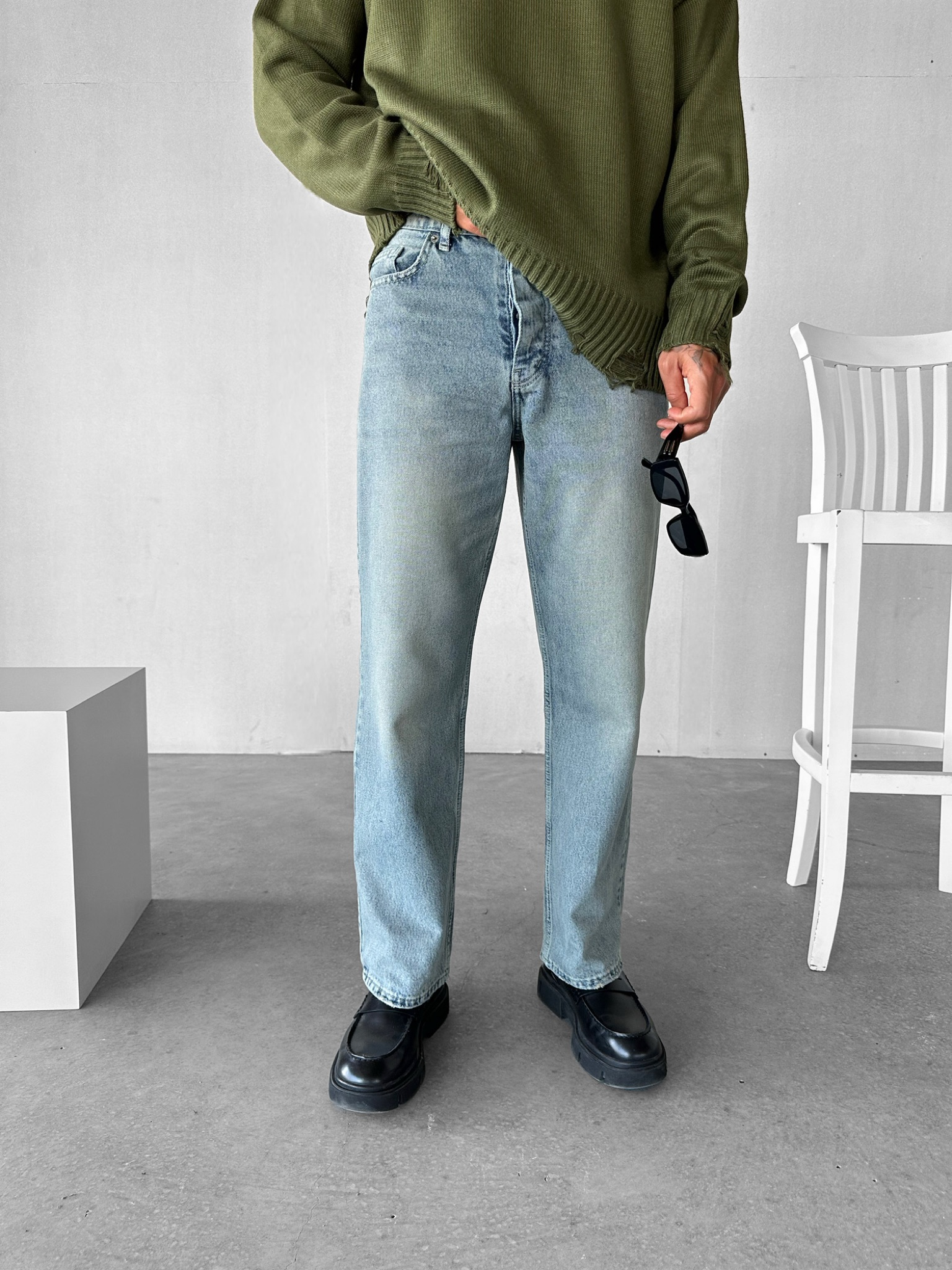 Erkek Regular Fit Yıkamalı Jean Pantolon Koyu Mavi