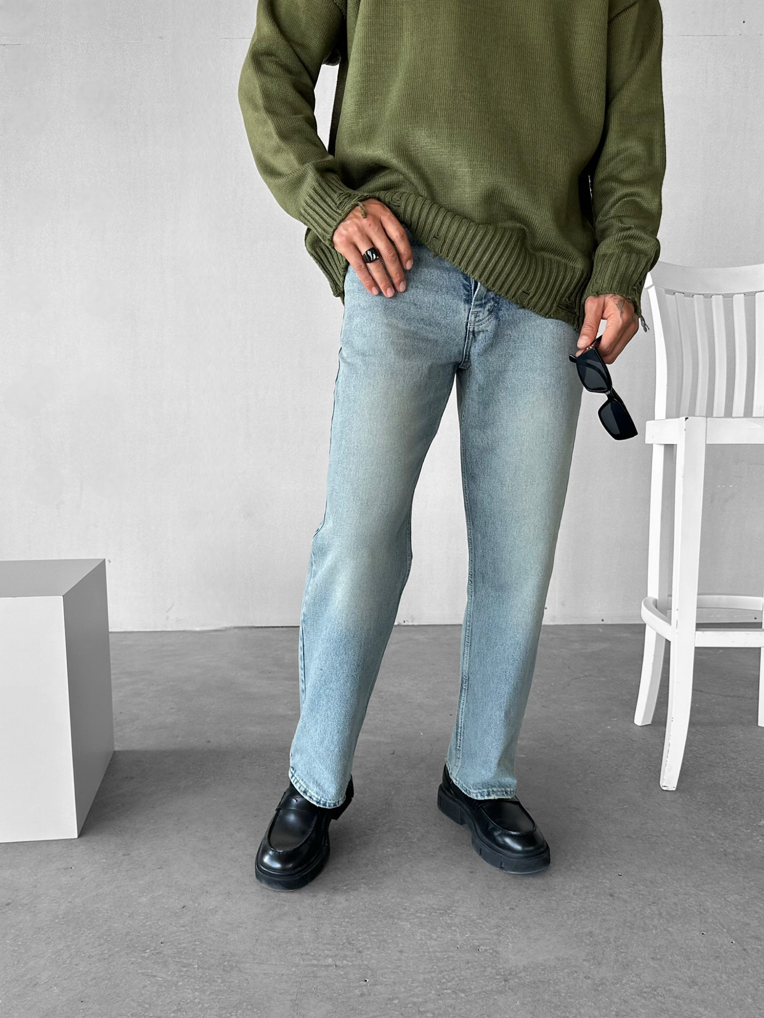 Erkek Regular Fit Yıkamalı Jean Pantolon Koyu Mavi