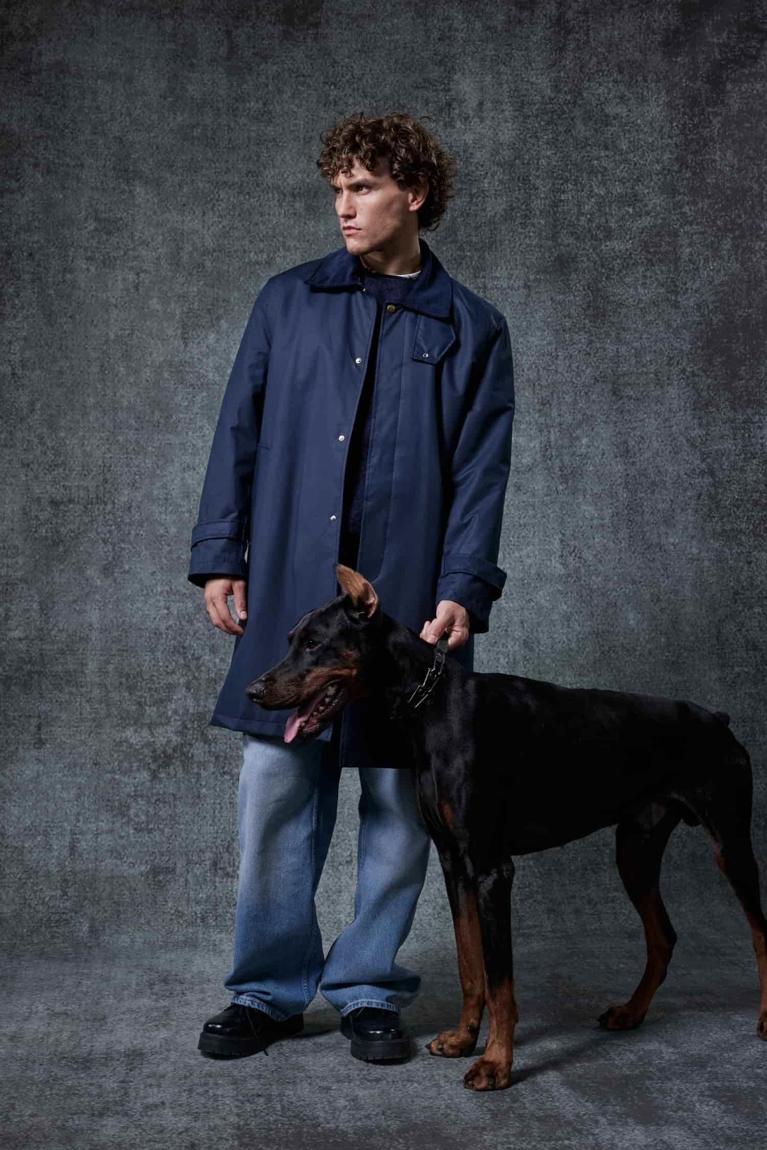 Erkek Relax Fit Kadife Yaka Detaylı Uzun Trençkot Lacivert