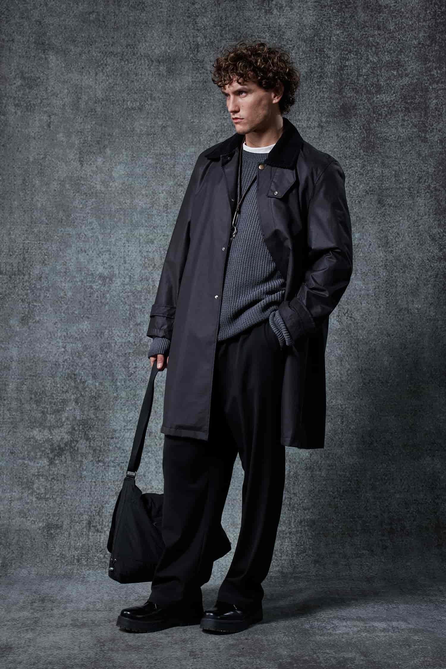 Erkek Relax Fit Kadife Yaka Detaylı Uzun Trençkot Siyah