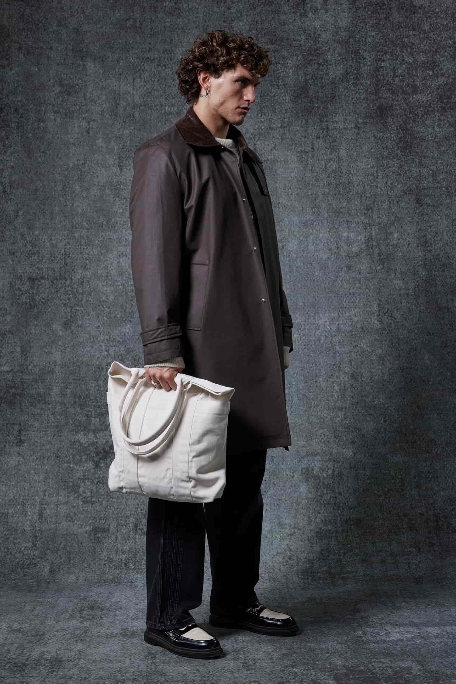 Erkek Relax Fit Kadife Yaka Detaylı Uzun Trençkot Haki Yeşil