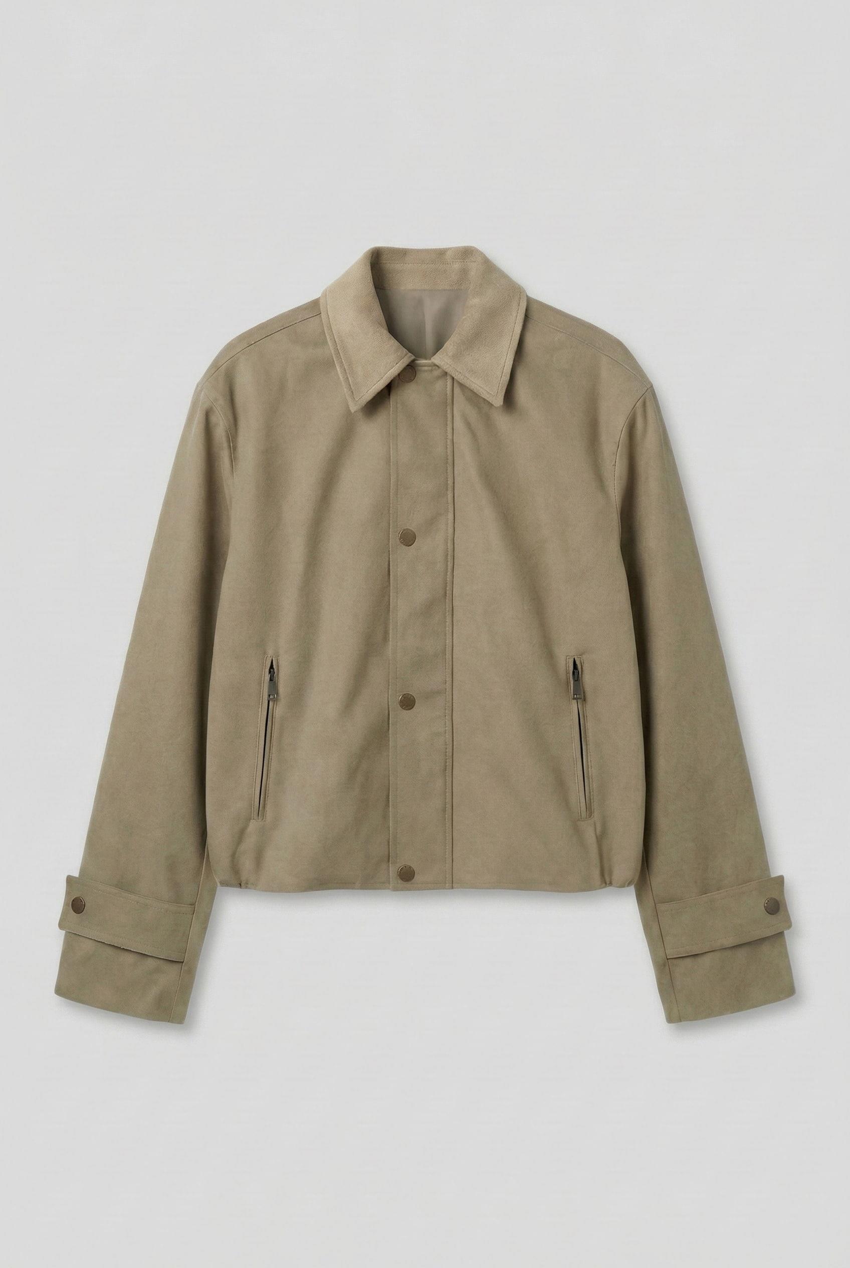 Erkek Relax Fit Kontrast Yaka Ceket Bej