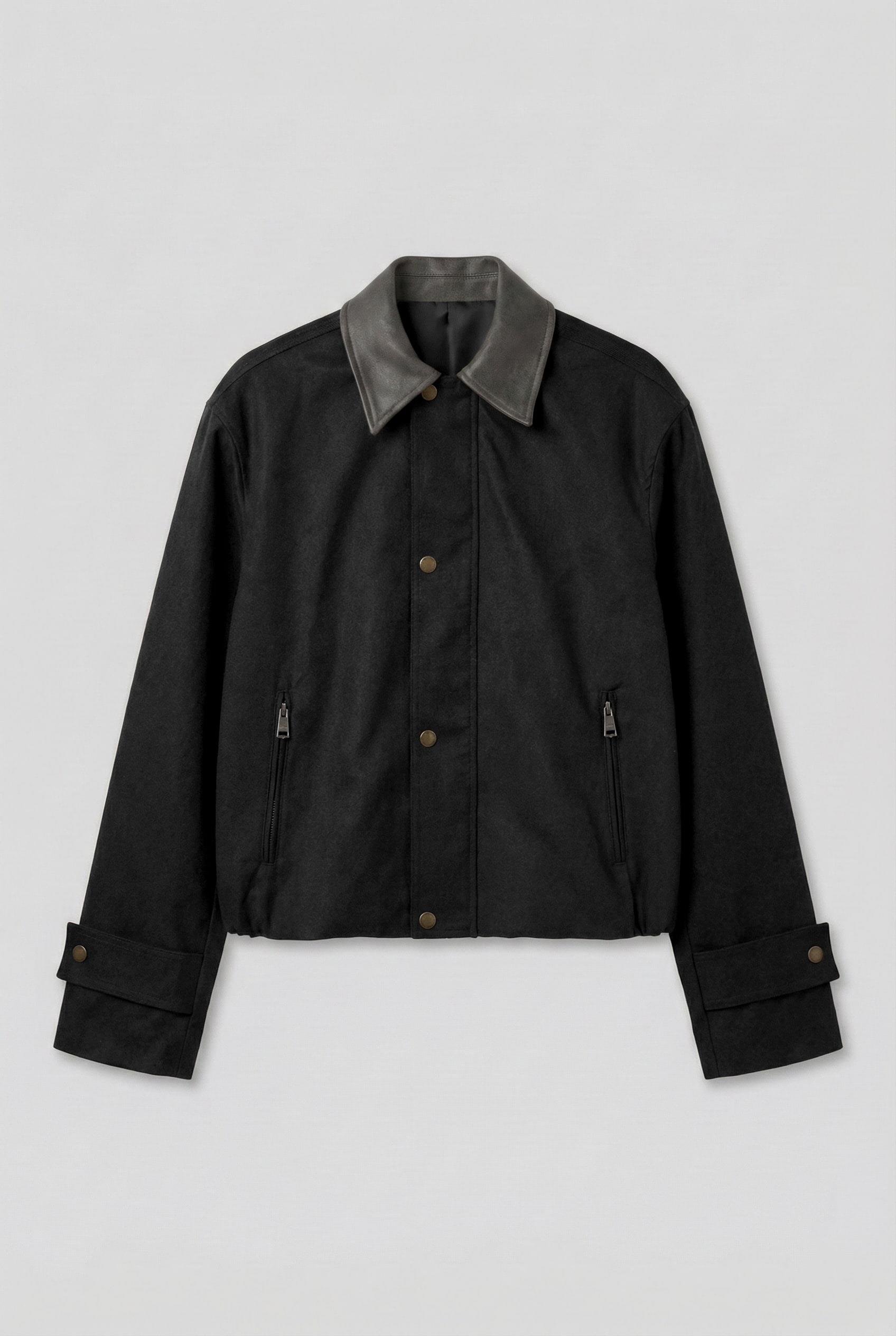 Erkek Relax Fit Kontrast Yaka Ceket Siyah